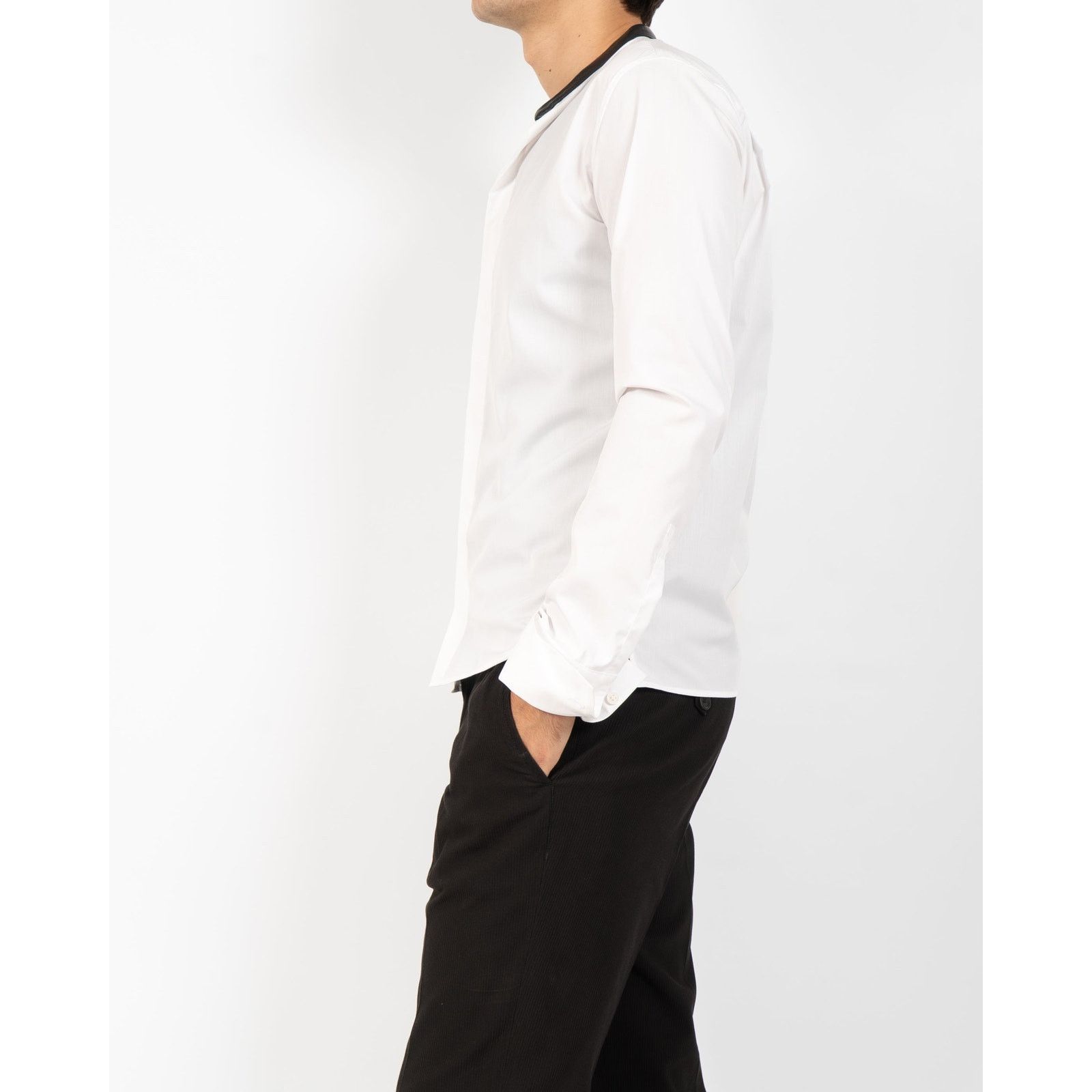 Haider Ackermann FW20 Leather Collar Mao Shirt in White Cotton Size US S / EU 44-46 / 1 - 4 Thumbnail