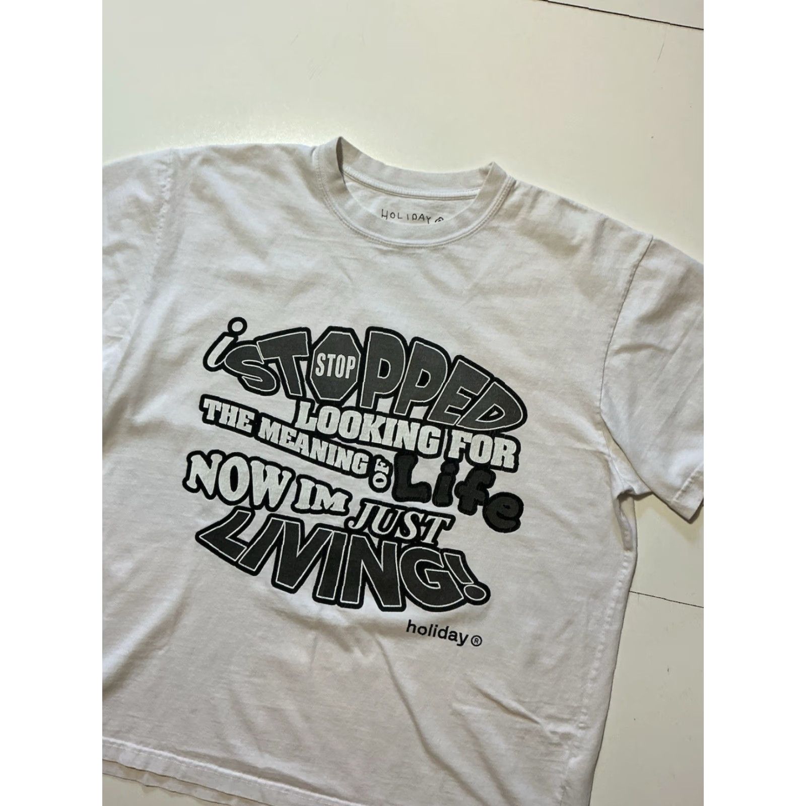 J Brand VINTAGE Holiday Nick Holiday Stopped Looking For The Meaning Of Life Now I’m Just Living Graphic T-Shirt XL White Men Shirt Size US XL / EU 56 / 4 - 3 Thumbnail