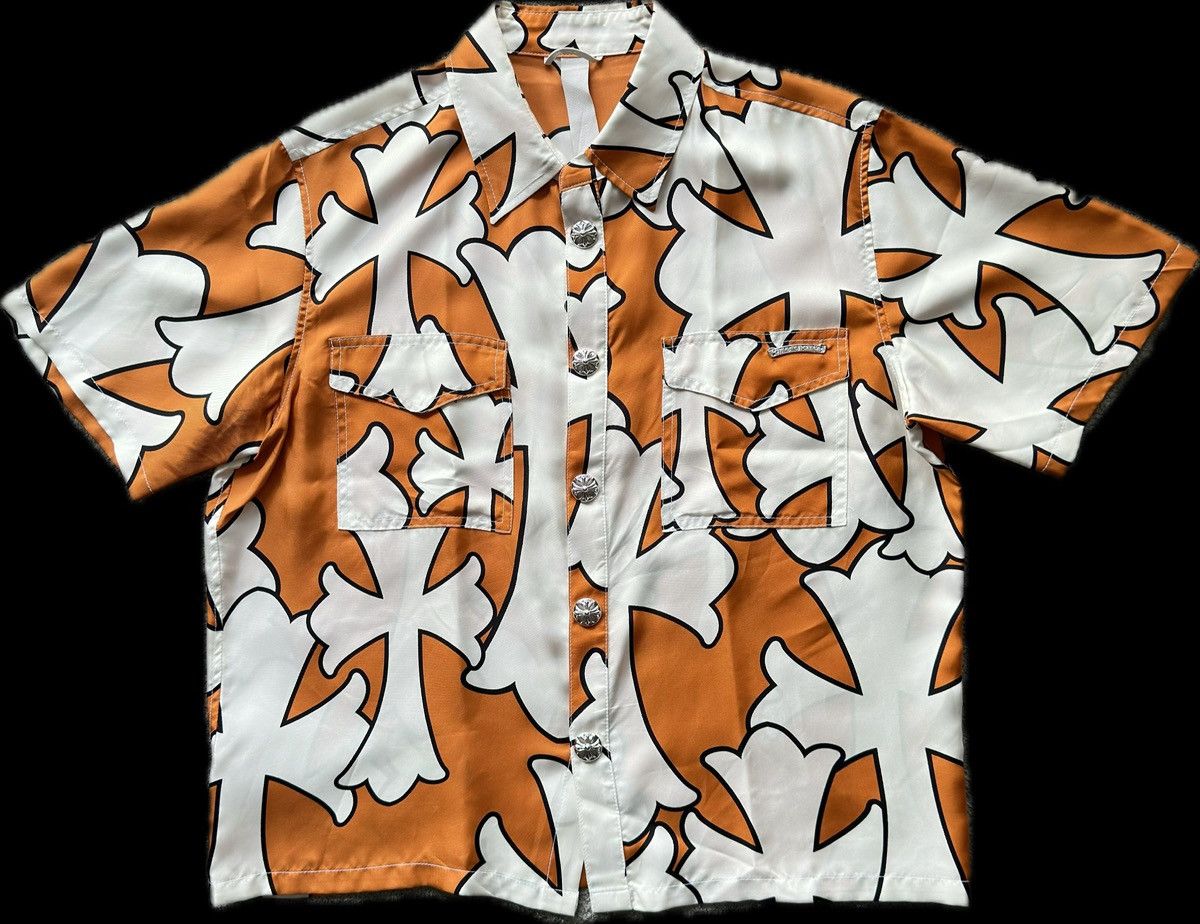 Chrome Hearts CHROME HEARTS St Barth orange cross print silk shirt Size US L / EU 52-54 / 3 - 1 Thumbnail