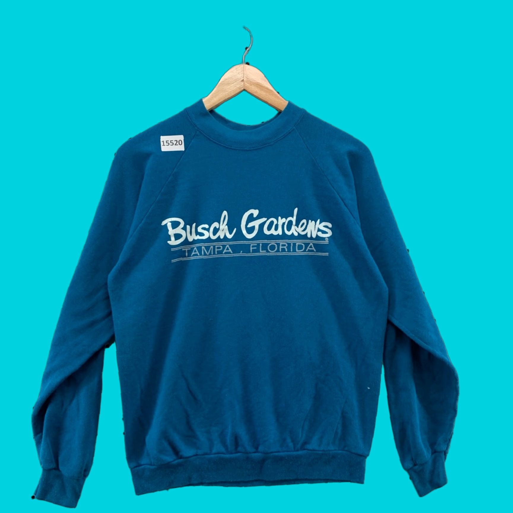 TEE JAYS Vintage 80s Busch Gardens Sweatshirt Crew Neck Adult Medium Raglan Blue Pullover Unisex 80s Graphic 20x26 Size US M / EU 48-50 / 2 - 1 Thumbnail