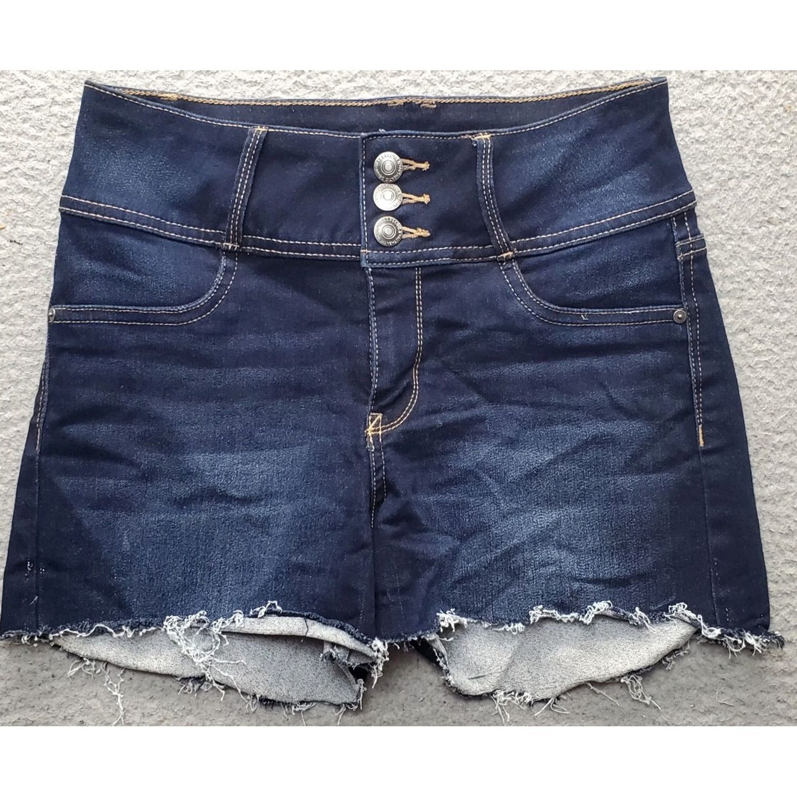 Vintage Wallflower Jeans Wallflower Jean Shorts Womens Size 5 Blue Denim Frayed Hem Whiskered Button Fly - Casual Beach Outfit - Juniors Size 5 Womens Size 27" / US 4 / IT 40 - 2 Thumbnail