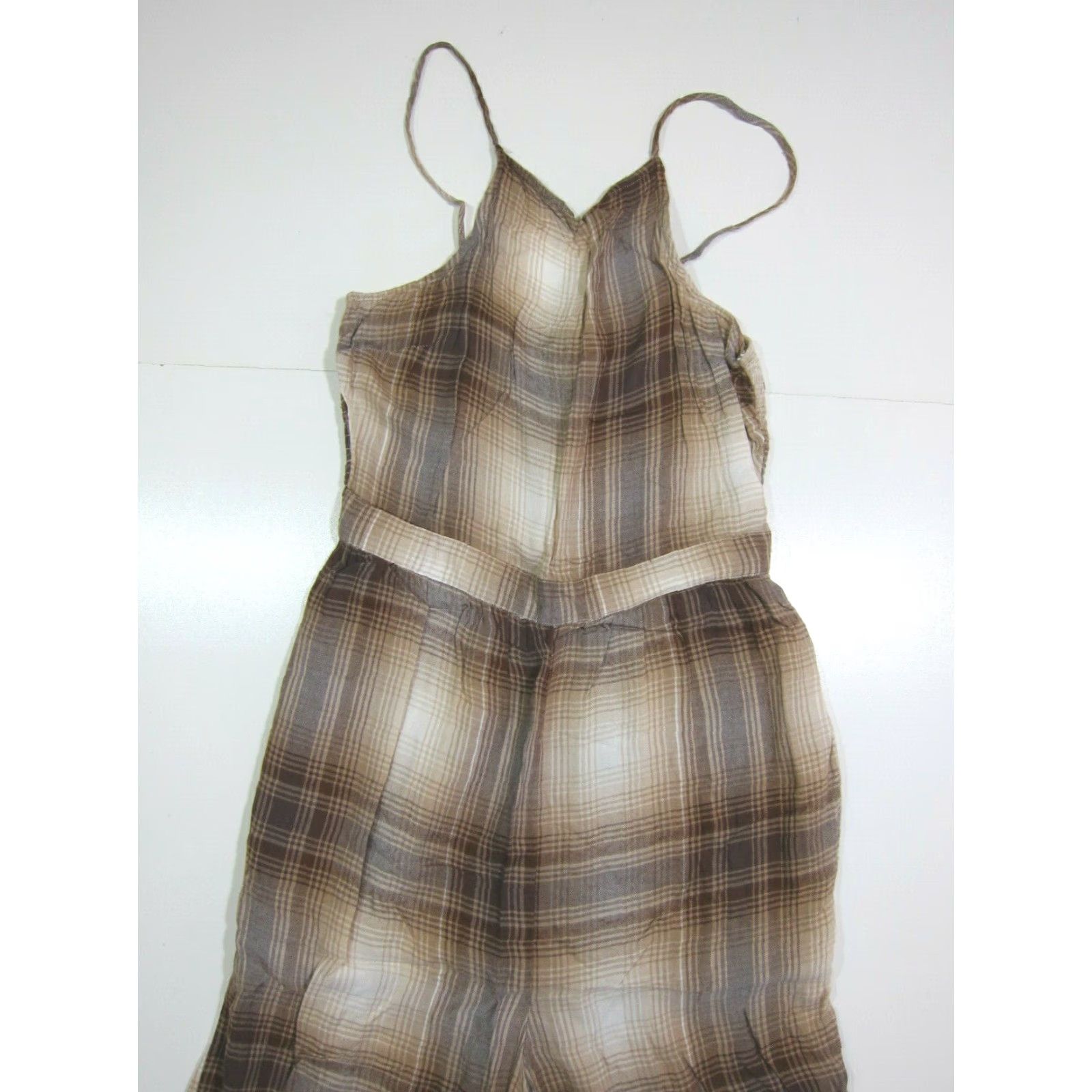 American Eagle Outfitters American Eagle Outfitters Jumpsuit Women S Plaid Brown 100% Rayon Spaghetti Strap Wide Leg Pockets Size 28" / US 6 / IT 42 - 6 Thumbnail