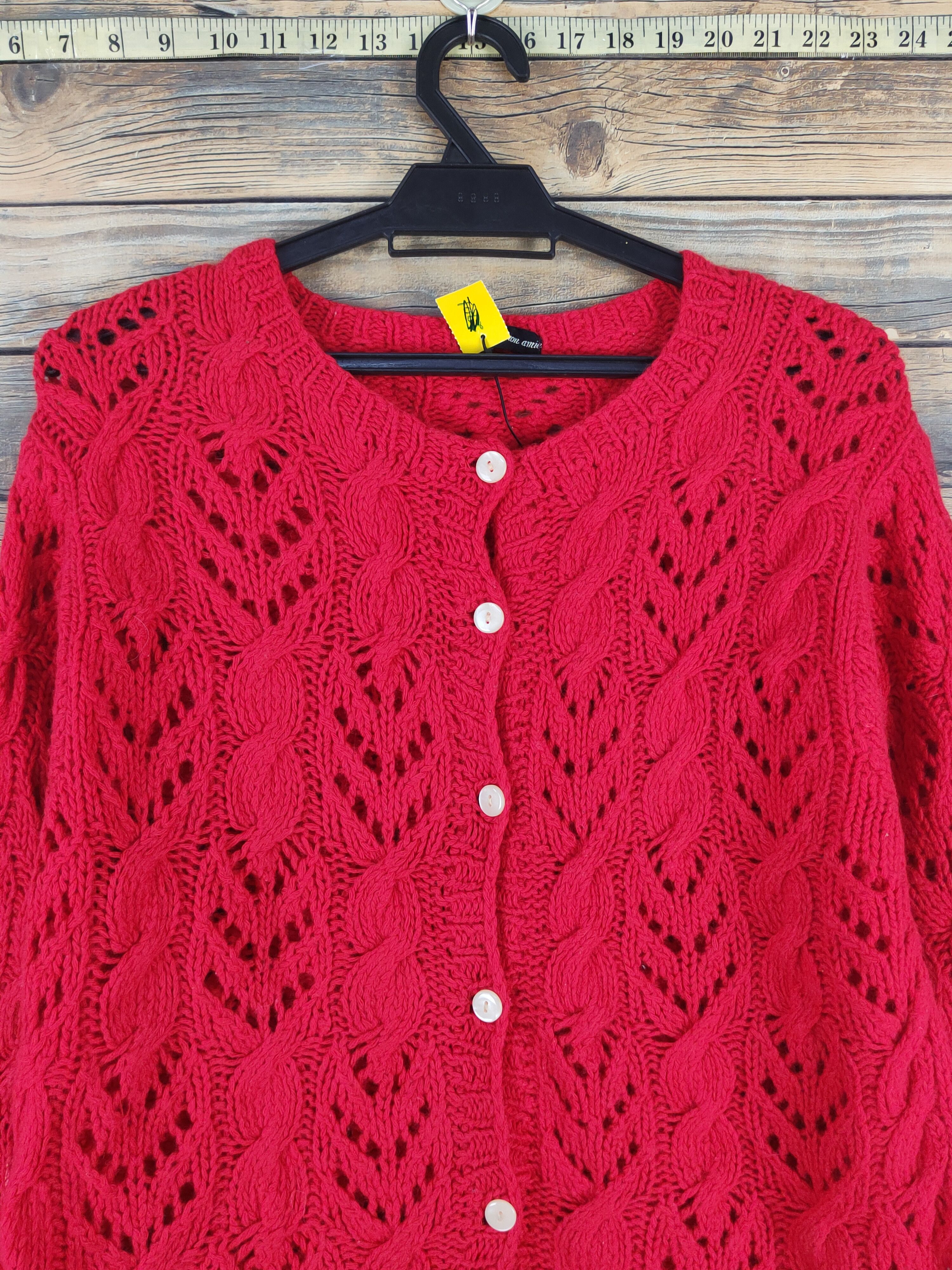 Aran Isles Knitwear × Japanese Brand Cest Mon Amie Red Knitwear Cardigan #W1656 Size M / US 6-8 / IT 42-44 - 2 Thumbnail