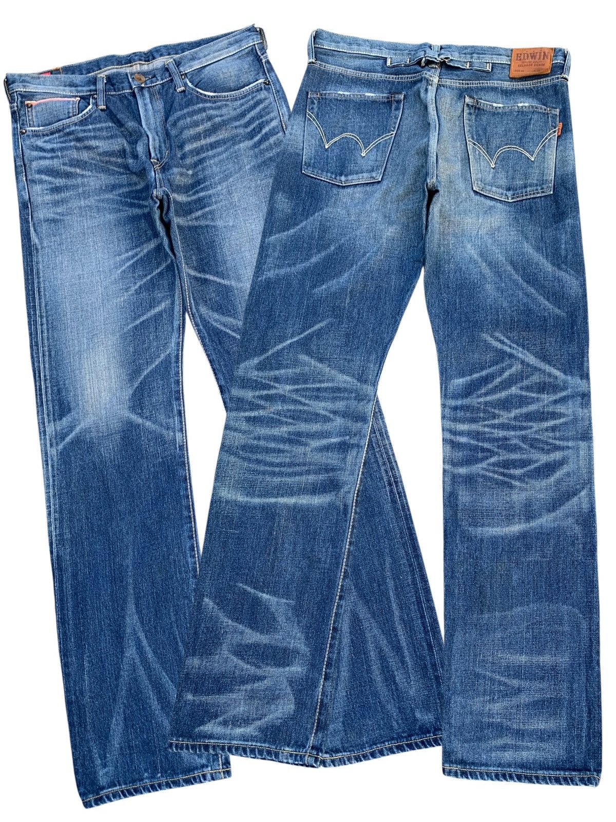 Kapital VINTAGE EDWIN 505zx SELVEDGE BUCKLE BACK DISTRESSED DENIM Size US 35 - 3 Thumbnail