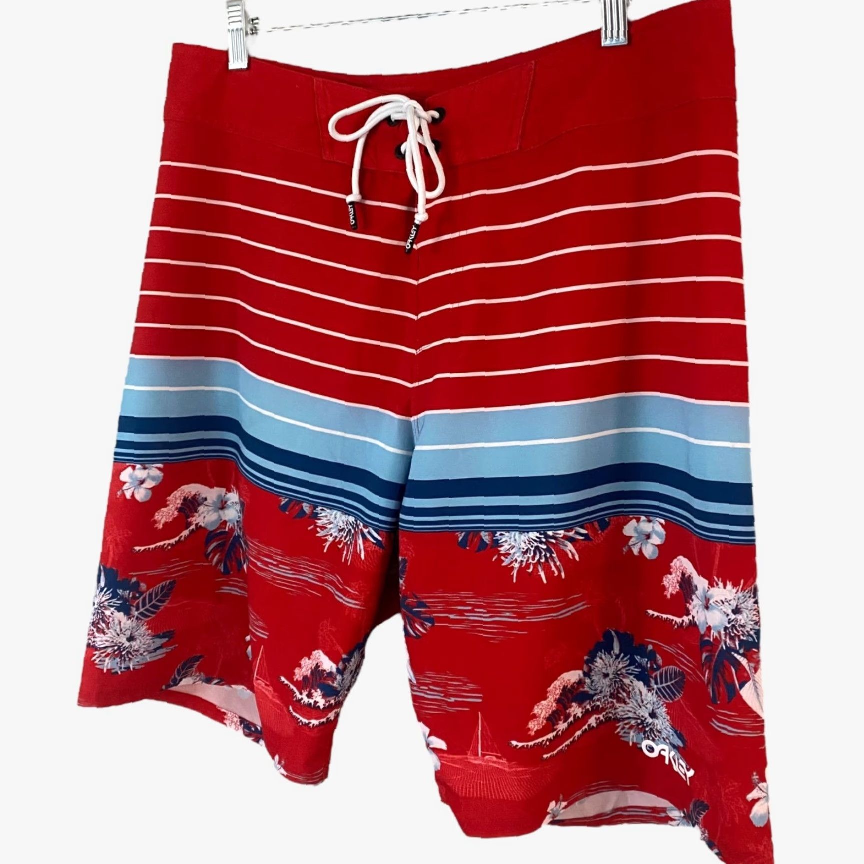 Oakley VINTAGE Oakley Retro Bloom Board Shorts Red Men's 32 Performance Stretch Surf Swim Size US 32 / EU 48 - 2 Thumbnail
