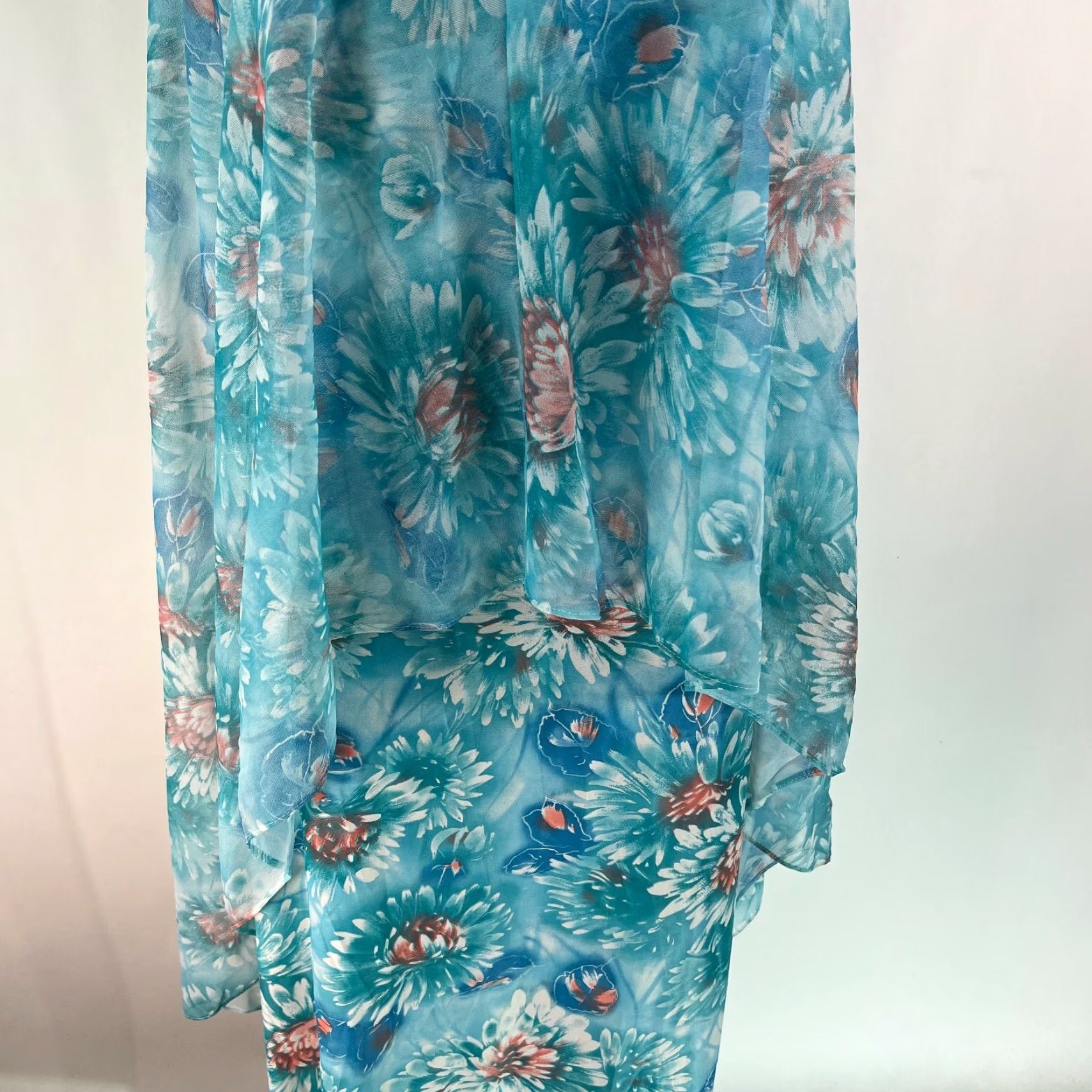 Vintage Womens VTG Floral Print Drape Front Sleeveless Mock Neck Blue Maxi Dress Size 20.5 Size 3XL / US 20-22 - 7 Thumbnail