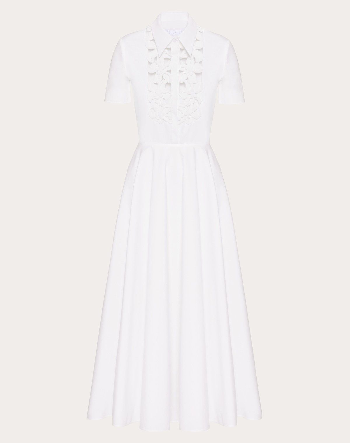 Valentino o1s1wg110525 Embroidered Compact Popline Midi Dress in White Size XS / US 0-2 / IT 36-38 - 1 Thumbnail