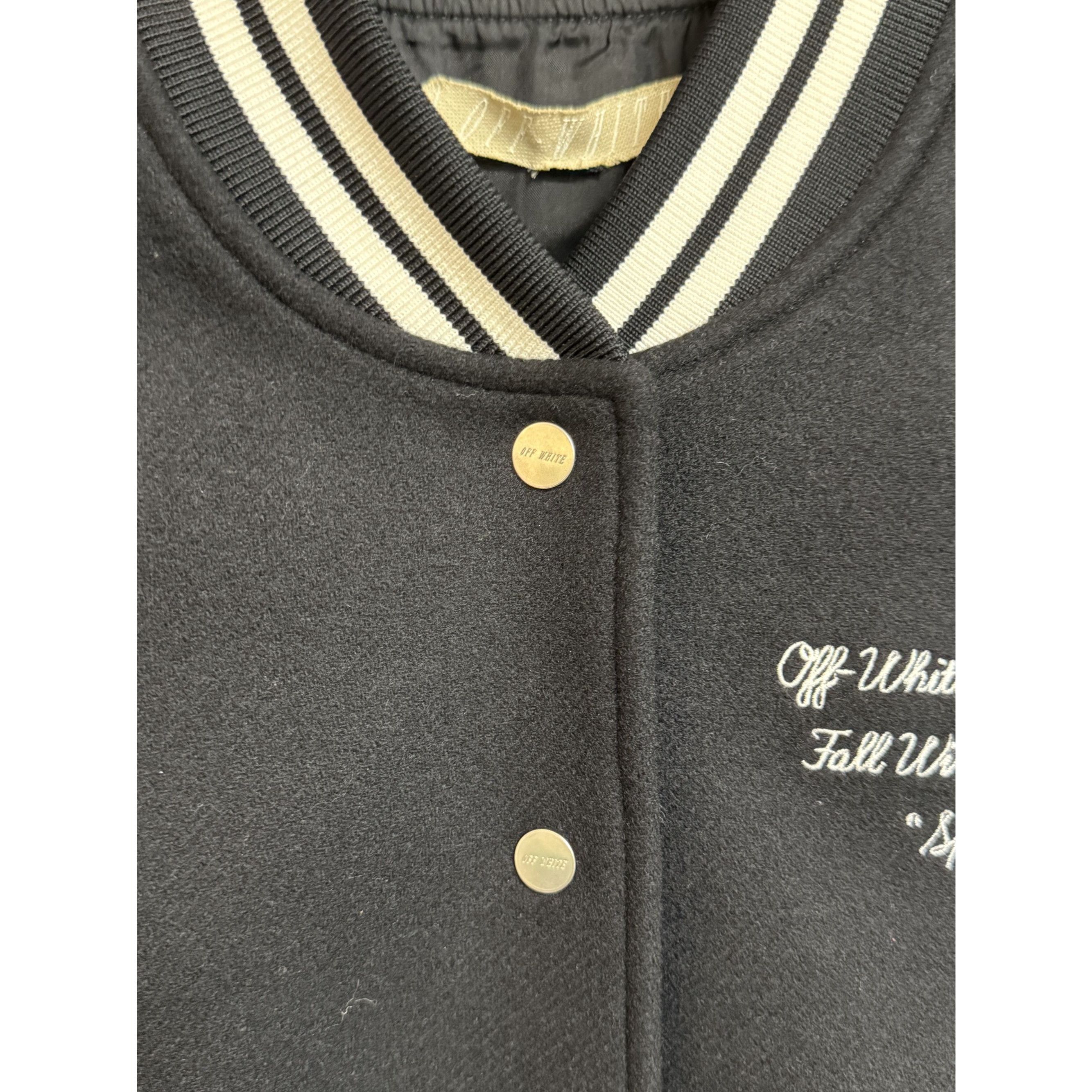 Off-White Off-White Black & White Striped Varsity Jacket S Virgin Wool Size S / US 4 / IT 40 - 11 Thumbnail
