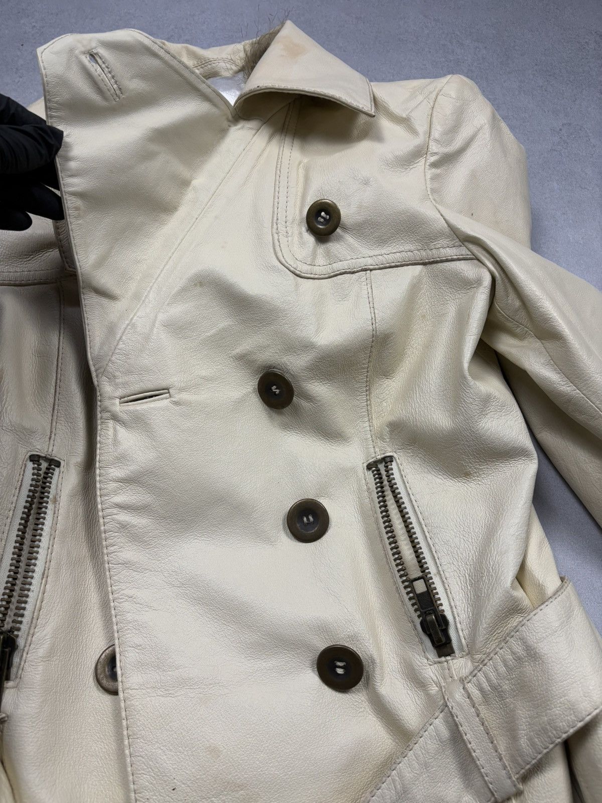 Japanese Brand Vintage Leather Jacket Faux Fur Collar Belted Biker Y2K Hype Size S / US 4 / IT 40 - 25 Thumbnail