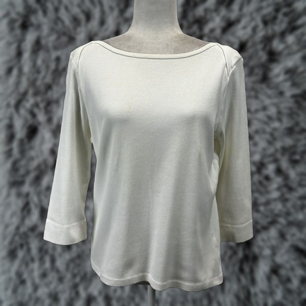 Vintage Fresh Produce Boat Neck Top Women's White Stretch Cotton Blend XL Long Sleeve Size XL / US 12-14 / IT 48-50 - 1 Thumbnail