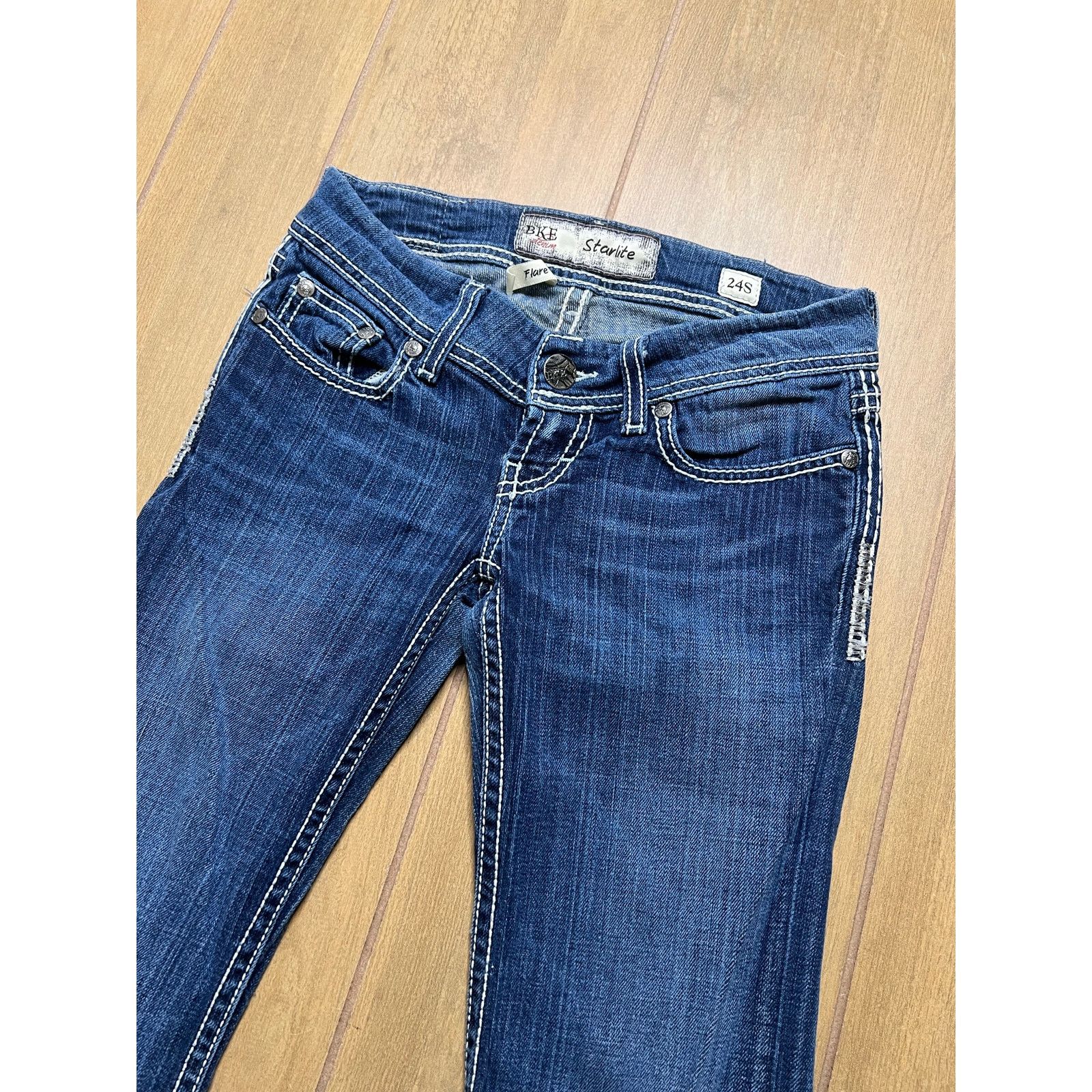 BKE BKE Women’s Starlite Low Rise Flare Blue Denim Jean 24S Y2K Size 24" / US 00 / IT 34 - 4 Thumbnail