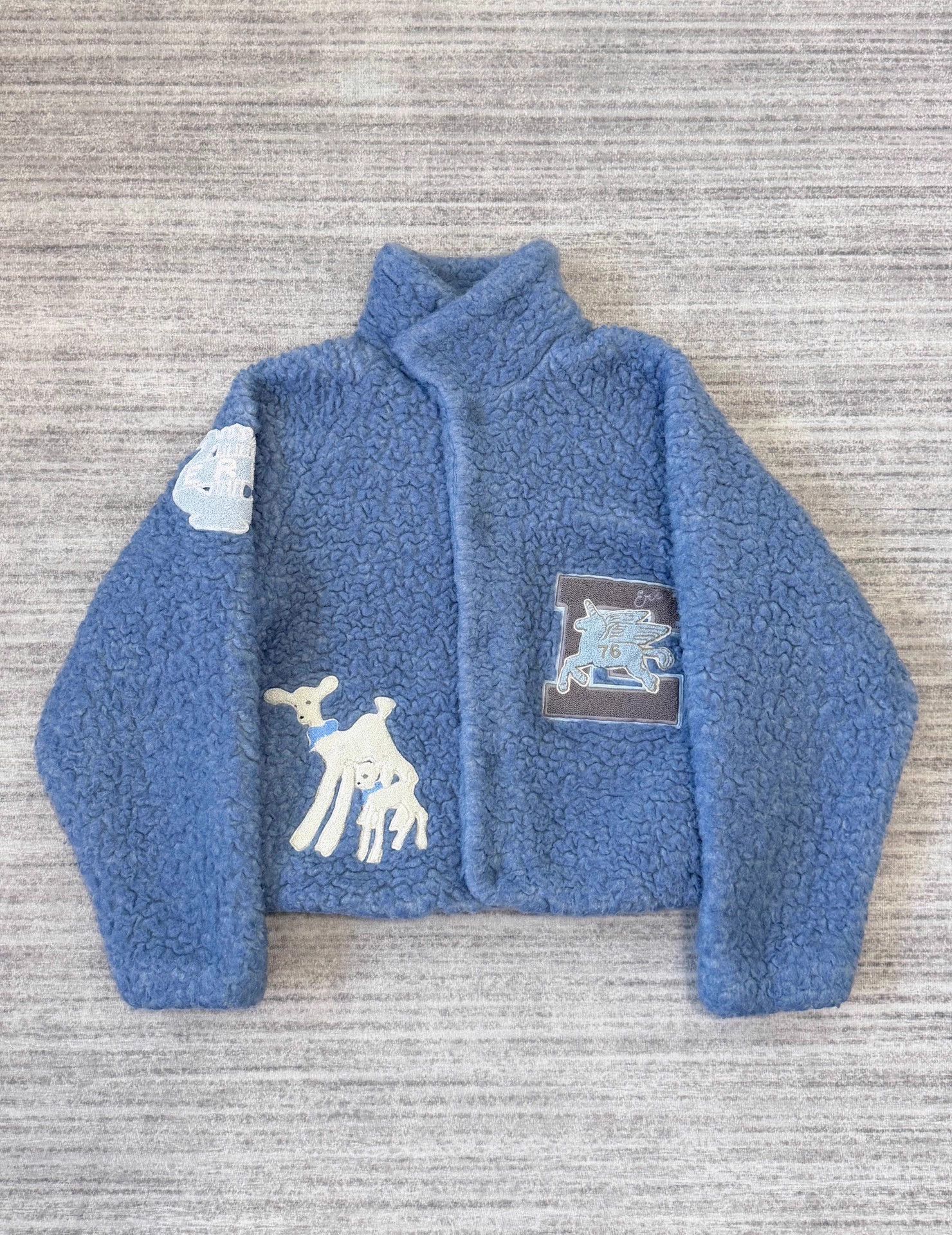 ERL ERL Blue Fleece & Lamb Wool Embroidered Varsity Jkt Size L / US 10 / IT 46 - 1 Thumbnail