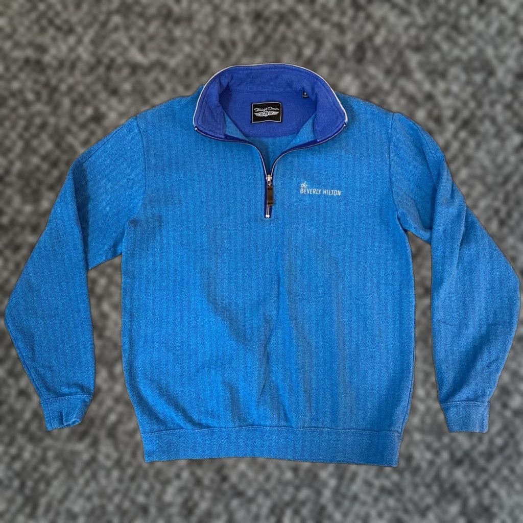 Vintage Straight Down Mens Small Herringbone Blue 1/4 Zip Mock Neck Cotton Sweater Pullover S Regular Knit Vintage No 50s? Size US S / EU 44-46 / 1 - 1 Thumbnail