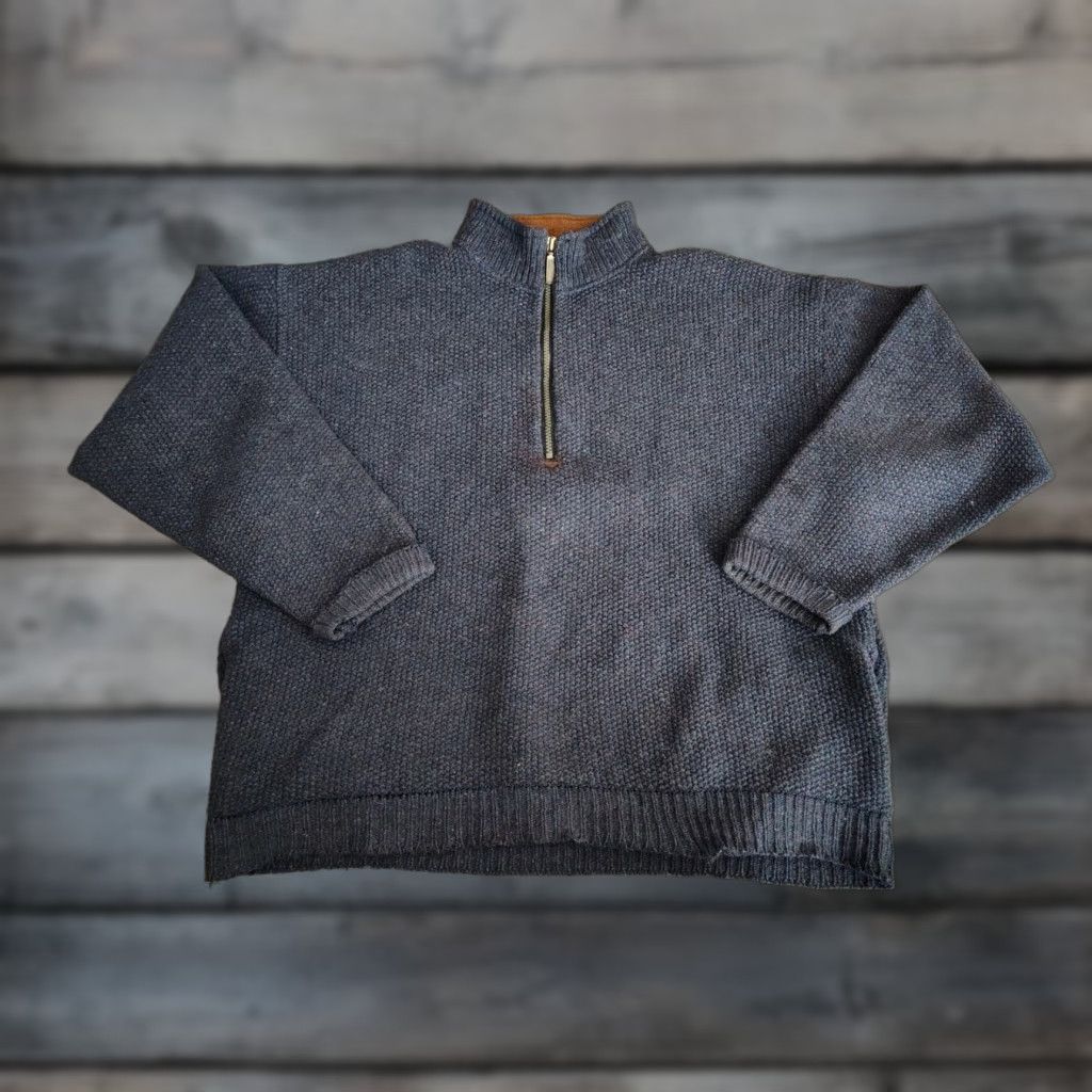 Vintage VINTAGE Early Winters Mens Wool Sweater 1/4 Zip Pullover Long Sleeve Navy Blue Winter Casual Size US L / EU 52-54 / 3 - 1 Thumbnail