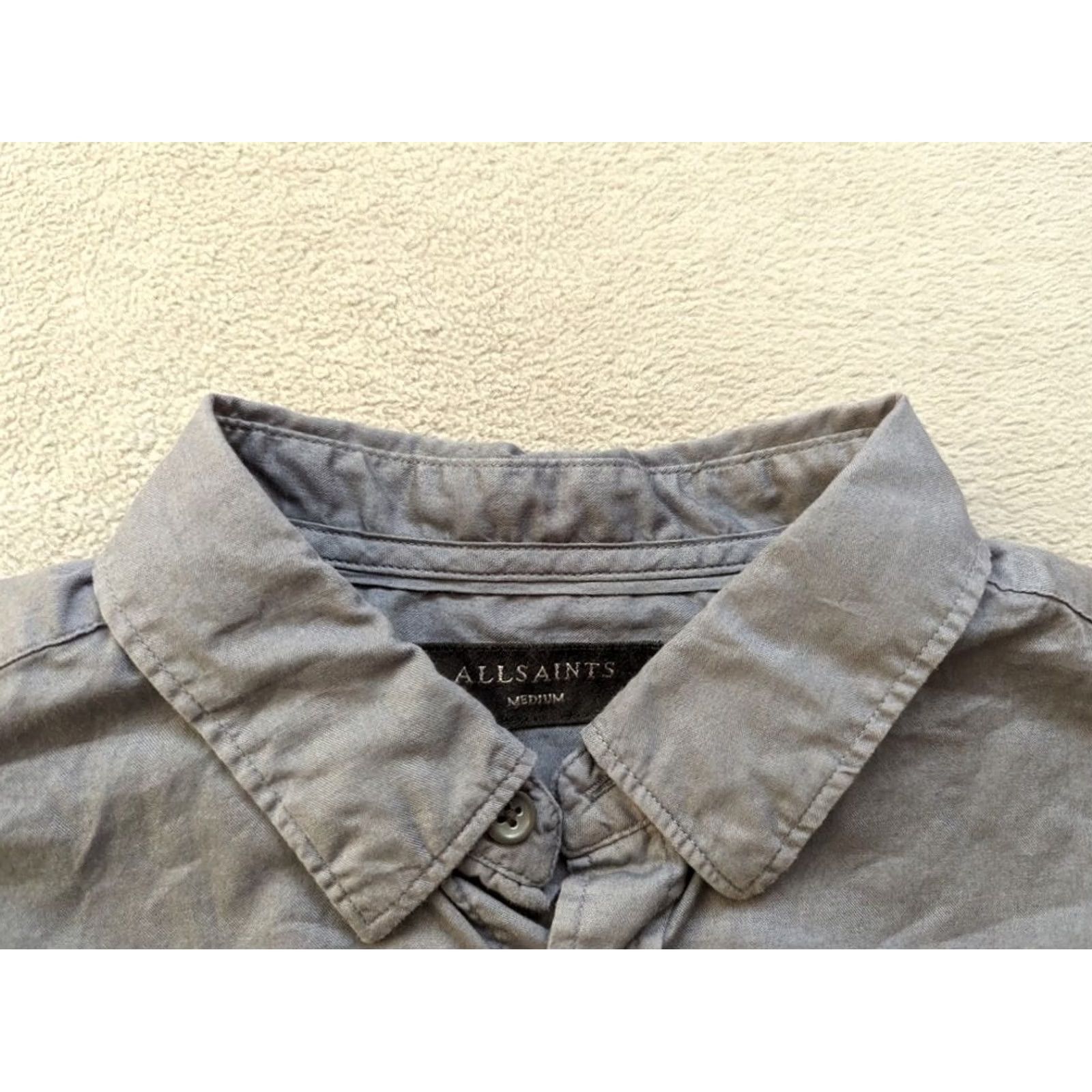Allsaints ALLSAINTS Button Up Shirt Mens M Dark Gray Short Sleeve Size US M / EU 48-50 / 2 - 2 Thumbnail