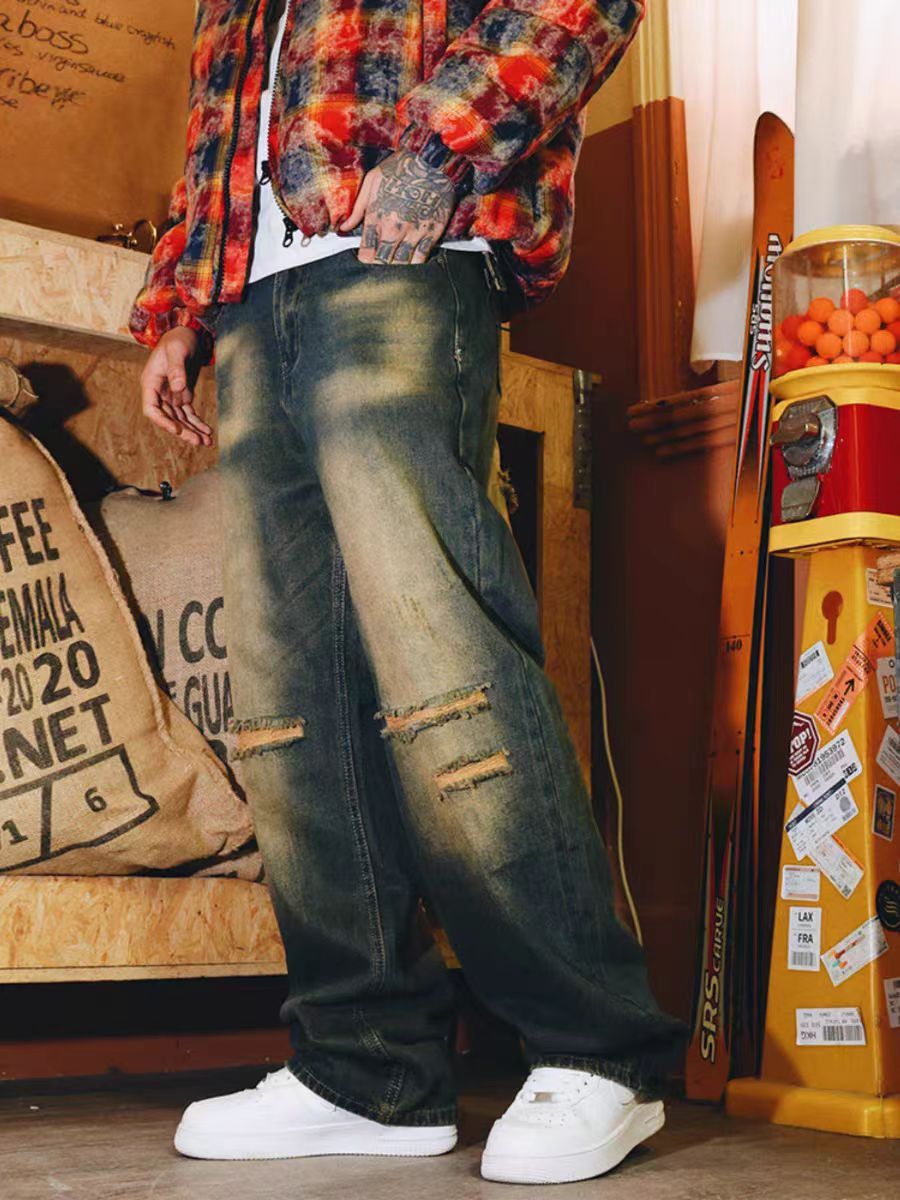 Japanese Brand × Jean Loose Straight Vintage Washed Hugh Destroyed Jeans Size US 34 / EU 50 - 3 Thumbnail