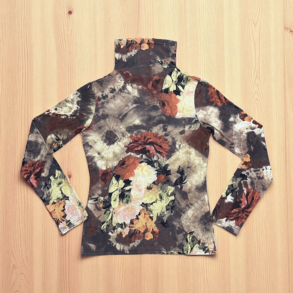 Japanese Brand Multicor Floral Planet Remix Turtle Neck Blouses Size L / US 10 / IT 46 - 2 Thumbnail