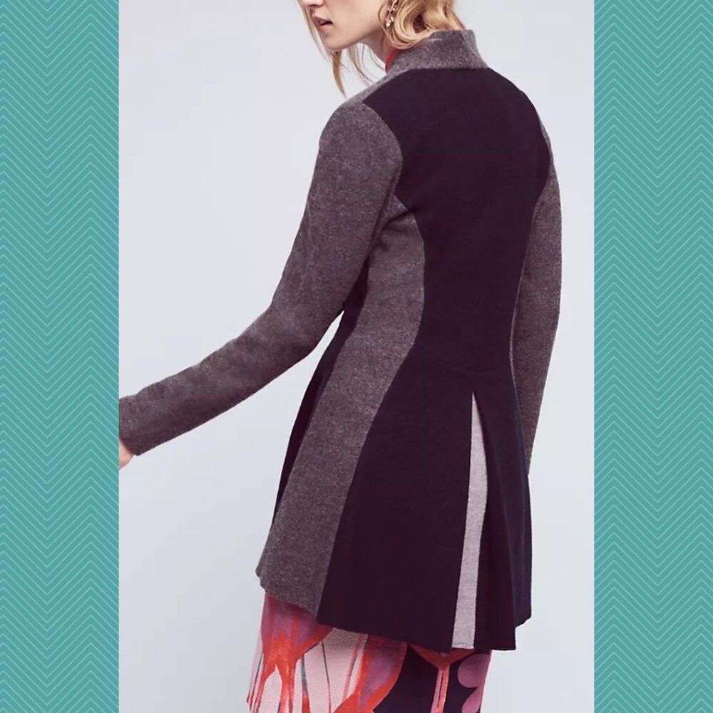 Anthropologie Rosie Neira Navy & Gray 100% Wool Denisse Tie Front Cardiga Size S / US 4 / IT 40 - 5 Thumbnail