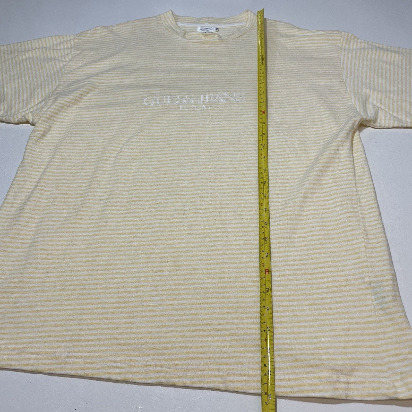 Guess VTG Guess Jeans LA T-Shirt Mens Logo Yellow White Stripe USA Size US M / EU 48-50 / 2 - 5 Thumbnail