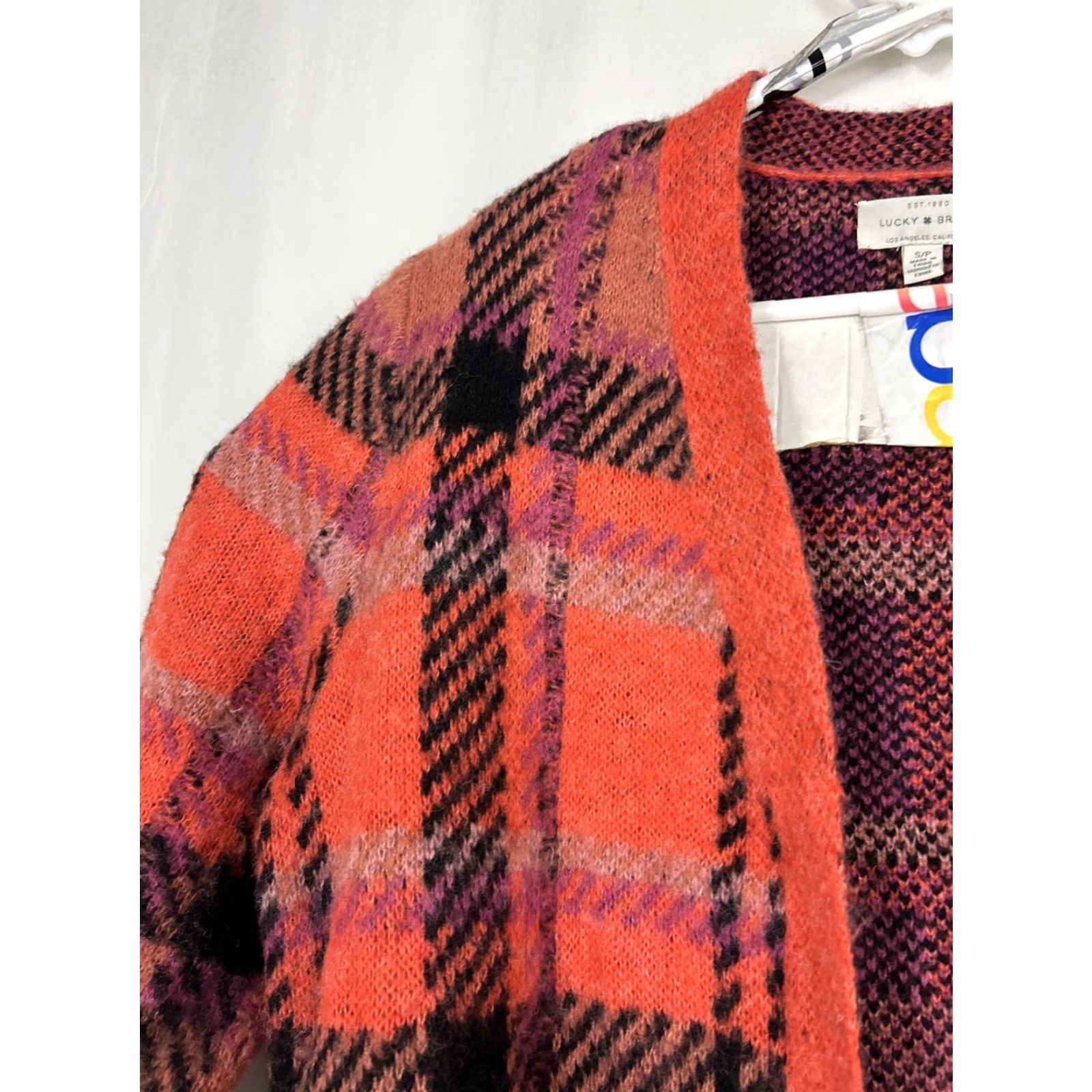 Lucky Brand Lucky Brand Sweater Cardigan Womens Small Red Plaid Long Sleeve Acrylic Wool Pockets Size S / US 4 / IT 40 - 3 Thumbnail