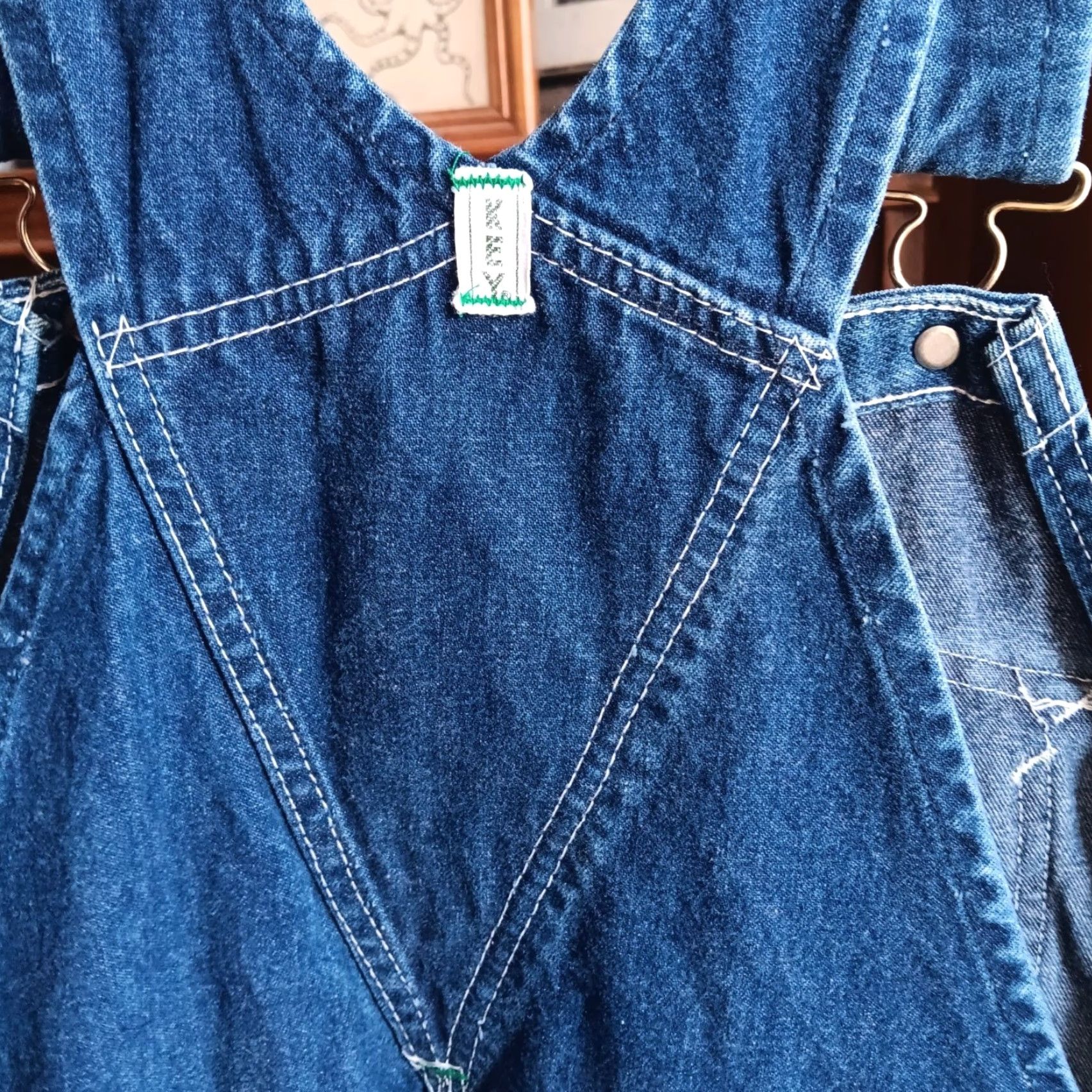 VINTAGE Key Denim Overalls 38x30 Jeans Work Mens 5-Pocket Blue Cotton USA Repaired Patch Stitches 1980s