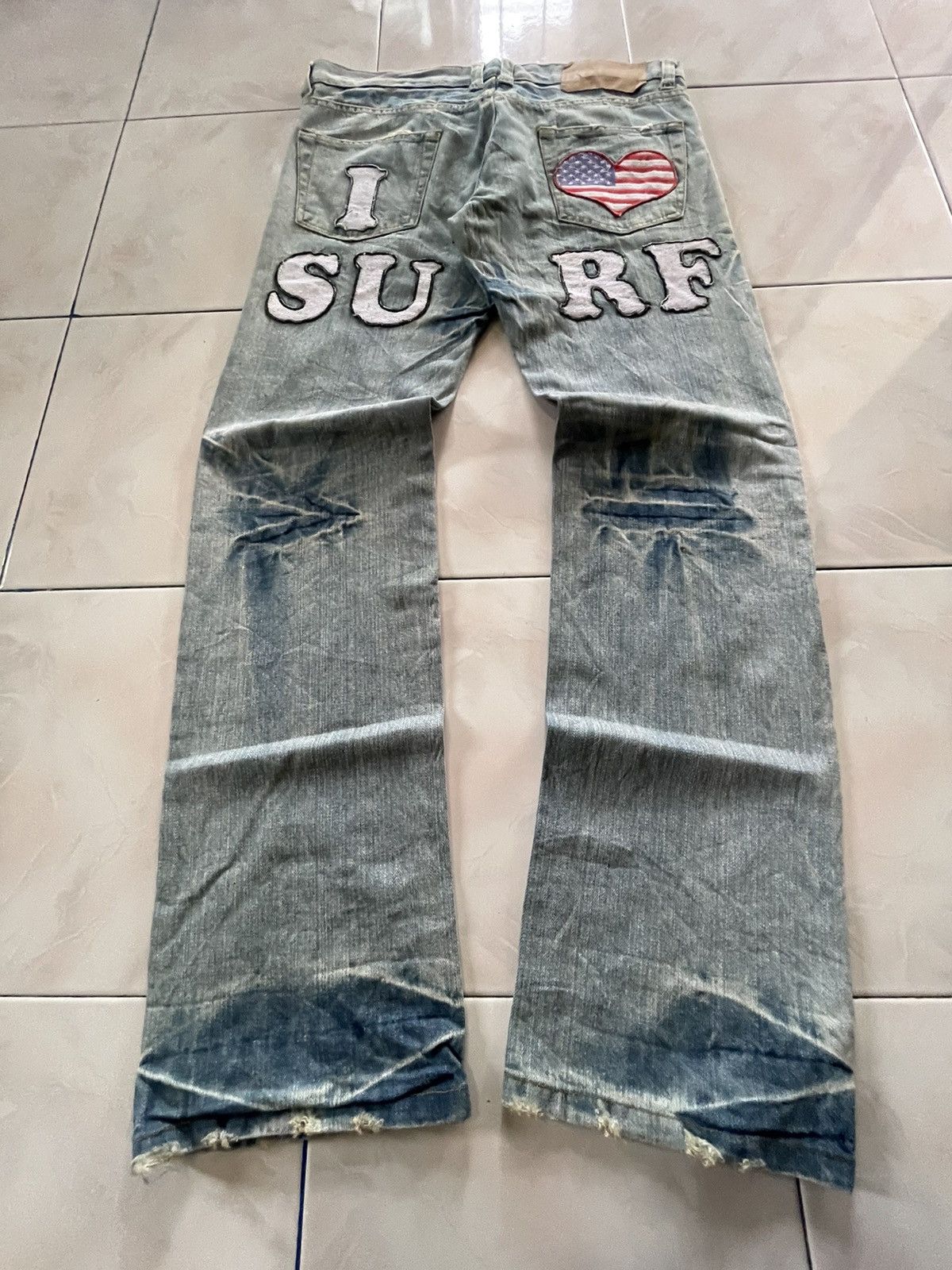 Hysteric Glamour Point Loma Japan I Love ❤️ Surf Patched Faded Wash Jeans Size US 34 / EU 50 - 1 Thumbnail