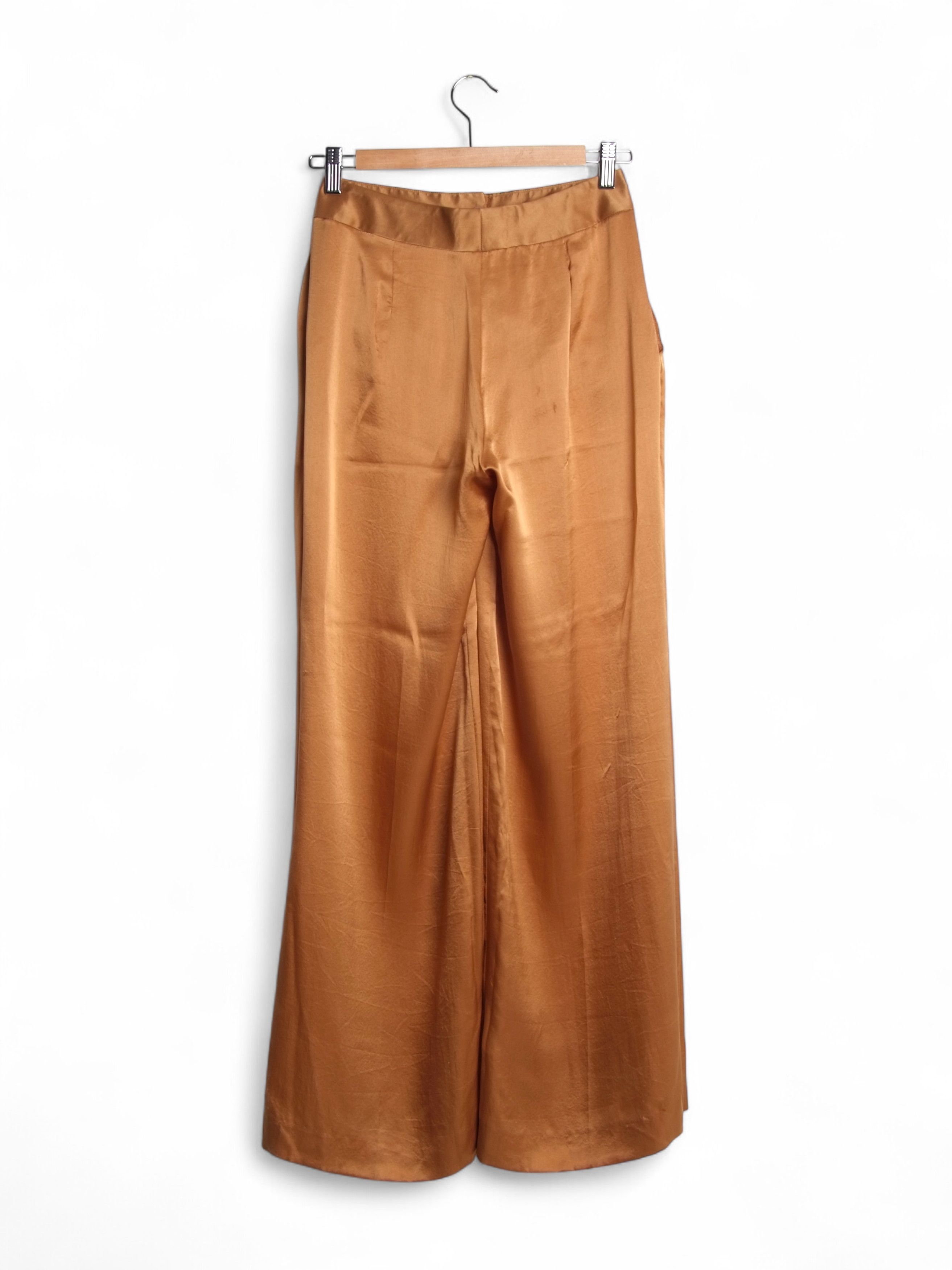 Blumarine Blumarine Vintage Pure Silk Wide Leg Golden Pants US6 Size 28" / US 6 / IT 42 - 3 Thumbnail