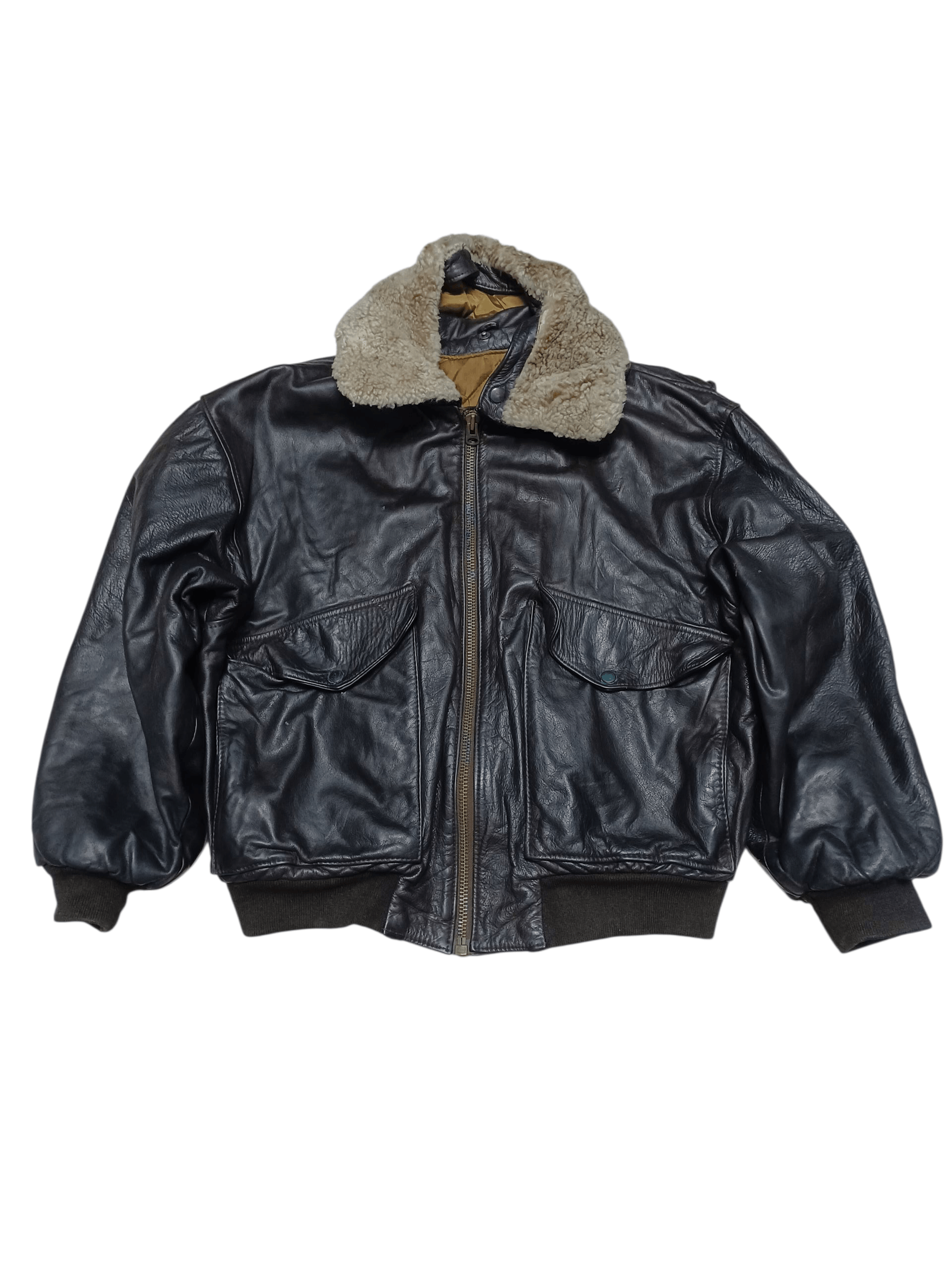 Leather VINTAGE FIRE 90S BOMBER PILOT LEATHER FAUX FUR JACKET Size US M / EU 48-50 / 2 - 1 Thumbnail