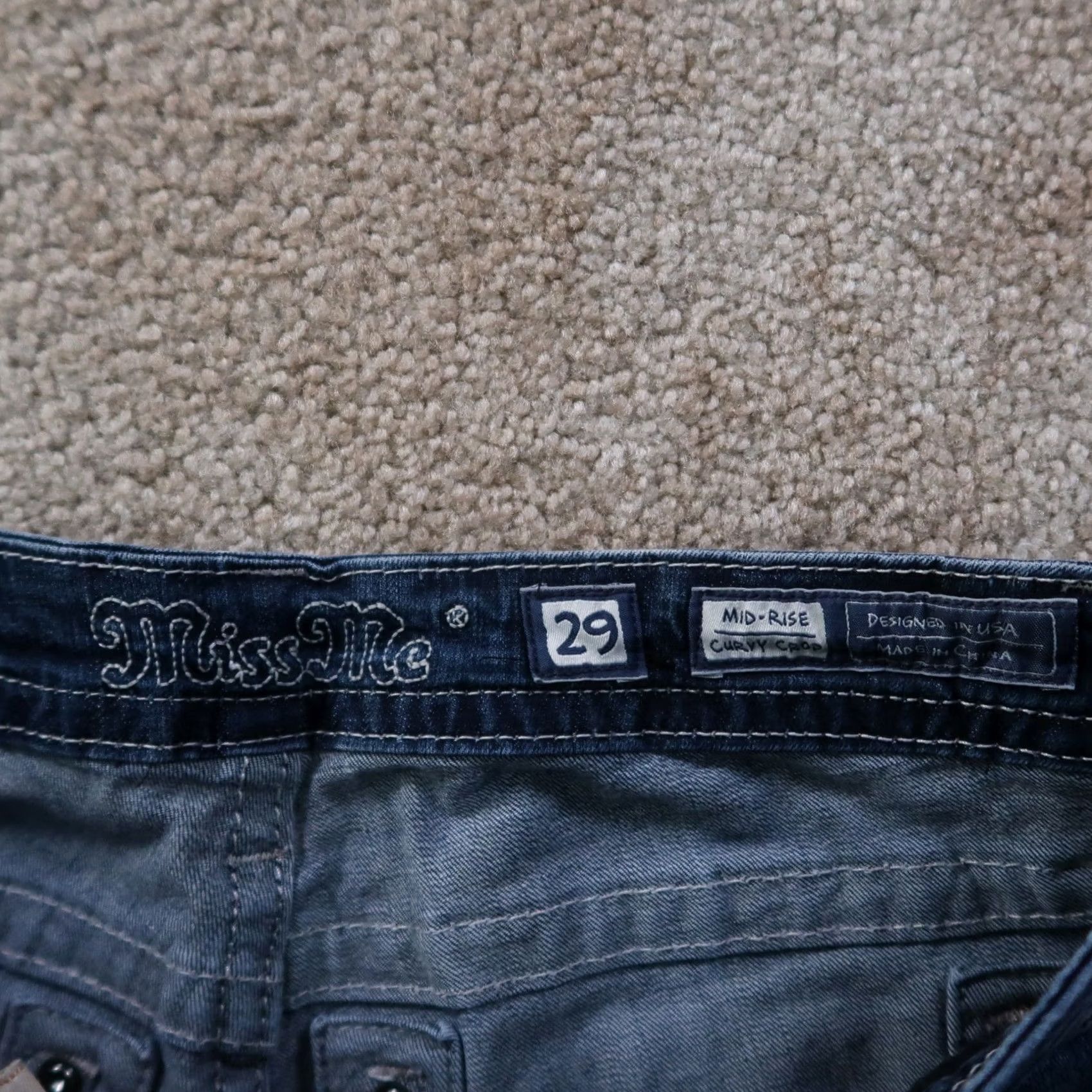 Miss Me Miss Me Denim Jeans Cropped Mid Rise 29 Blue Stretch 5-Pocket Womens Regular Size 29" - 3 Thumbnail