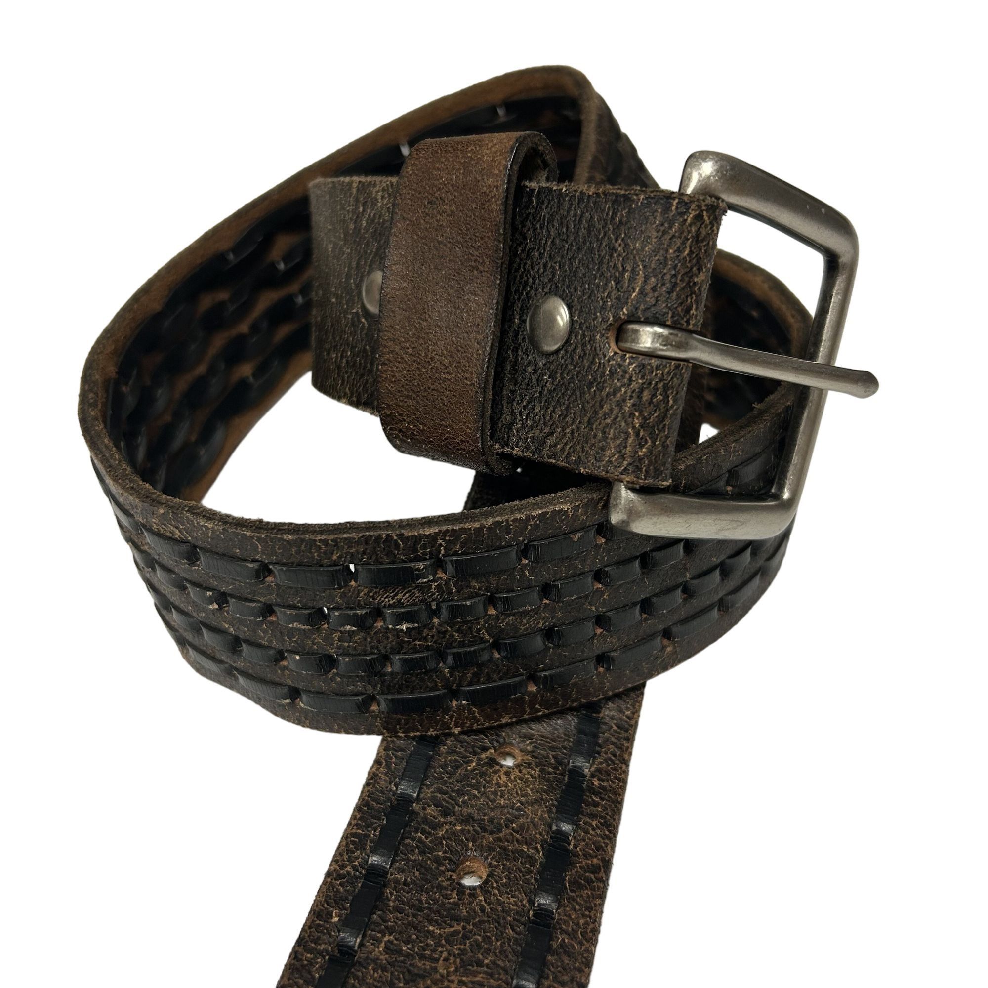 Other C-Red Black DISTRESSED Leather Wide LACED Motorcycle Belt Size 34 - 2 Thumbnail
