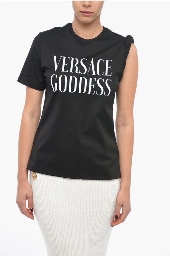 image of Versace Og1Mm0524 Crew Neck T-Shirt In Black, Women's (Size XS)