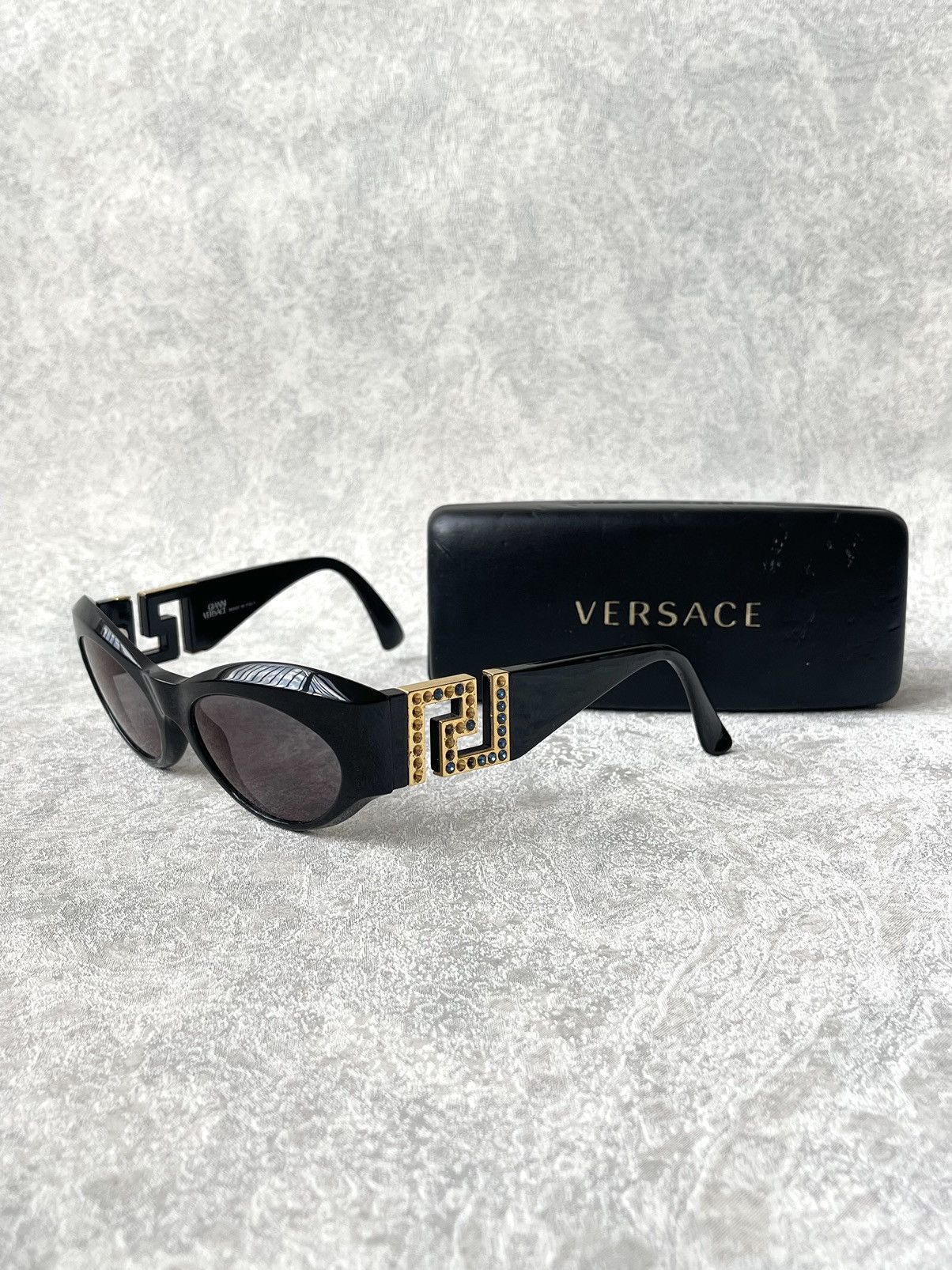 Versace 90s Vintage Gianni Versace T74/B Rhinestone Greca Sunglasses Size ONE SIZE - 1 Thumbnail