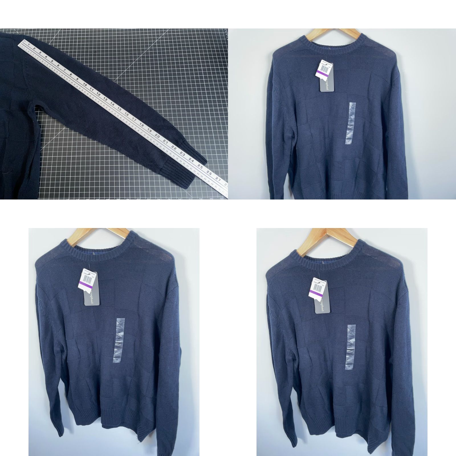 Vintage Tricots St. Raphael Patchwork Sweater Men's 2XL Dark Blue Cotton Knit Unworn Size US XXL / EU 58 / 5 - 8 Thumbnail