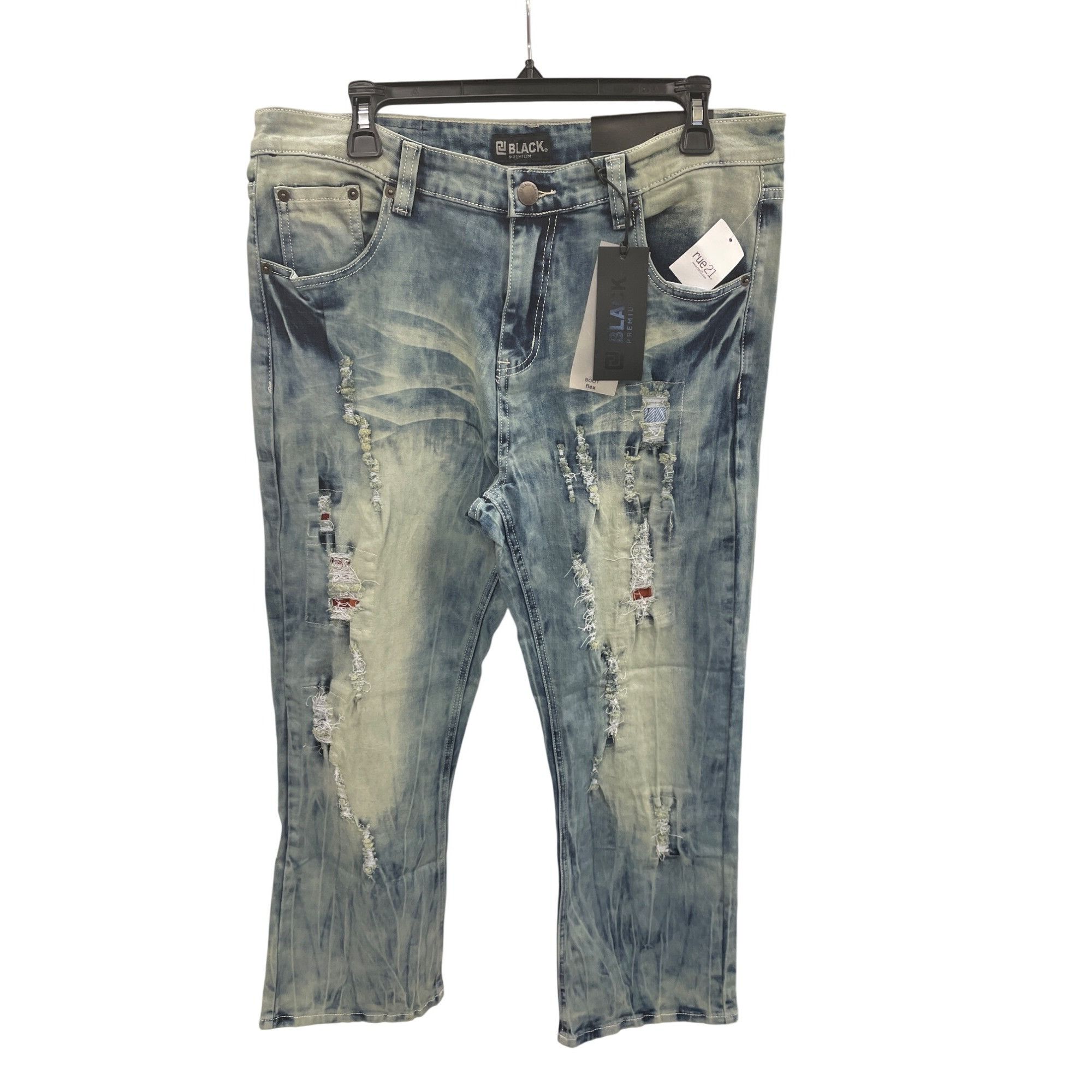 Other Black Premium Mens blue acid distressed Boot Cut Denim Jeans Size US 34 / EU 50 - 1 Thumbnail