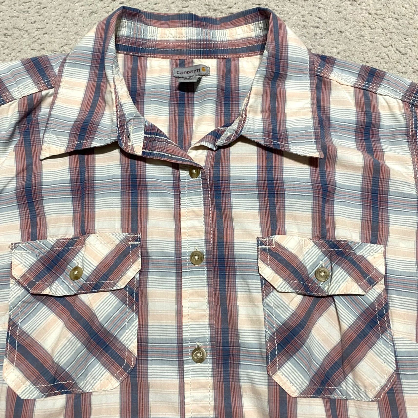 Carhartt Carhartt Womens Large Shirt Multicolor Plaid 3/4 Sleeve Button-Up Cotton Size L / US 10 / IT 46 - 3 Thumbnail