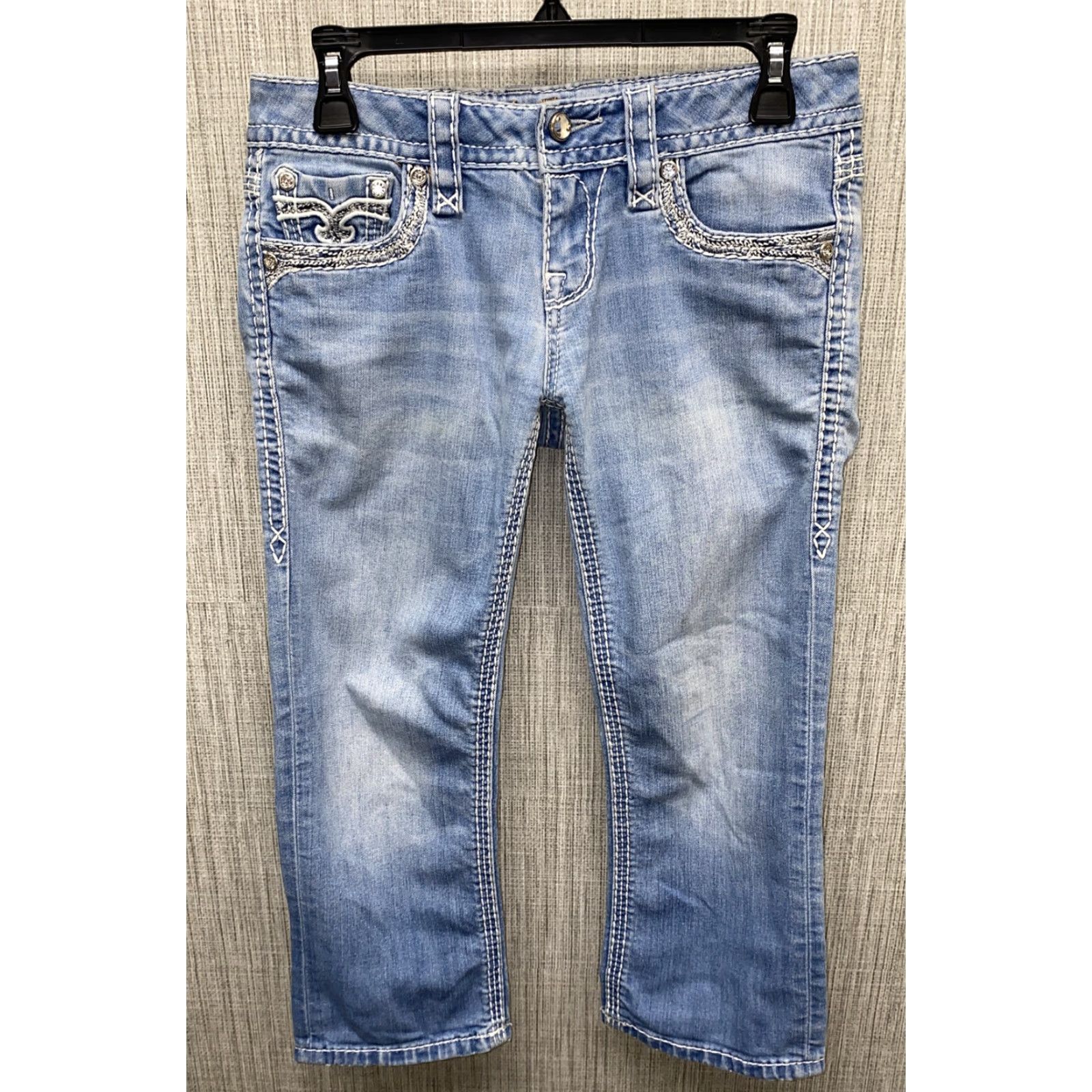 Vintage Rock Revival Jeans Women 27x21 Blue Light Wash BAMBI Capri Denim Capris 21in Inseam Size 27" / US 4 / IT 40 - 2 Thumbnail