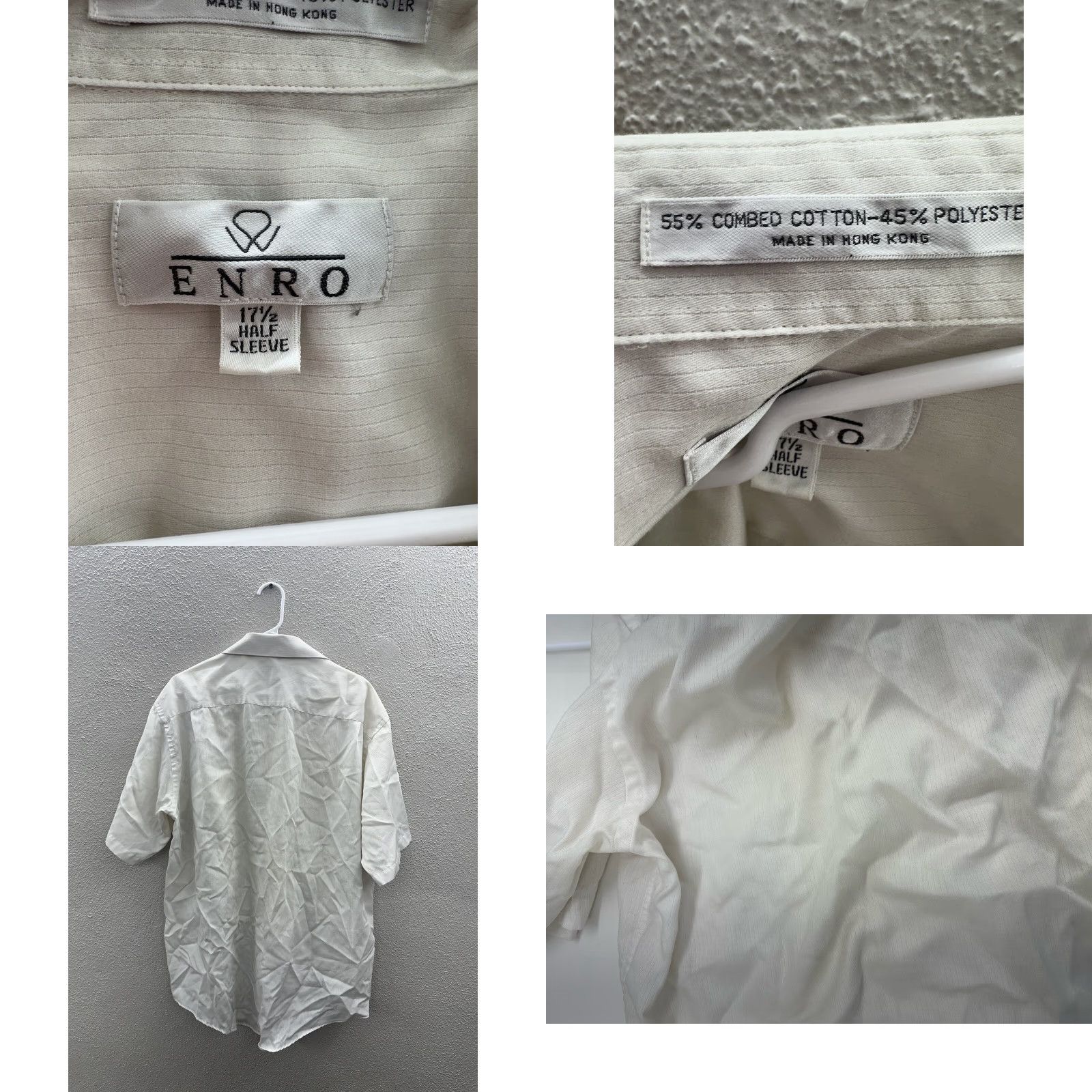 Enro Enro Mens Shirt Button-Up Size 17.5 White Collared Short Sleeve Stained All Seasons Pockets Regular Mens 90s Size US XXL / EU 58 / 5 - 8 Thumbnail