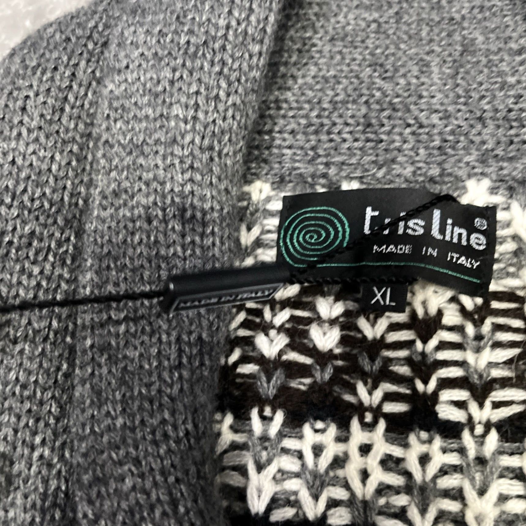 Vintage Tris Line Mens X Gray Fair Isle Sweater Cardigan Knit Crew Neck Long Sleeve Wool Blend Classic Fit All Seasons Regular XL Size US XL / EU 56 / 4 - 4 Thumbnail