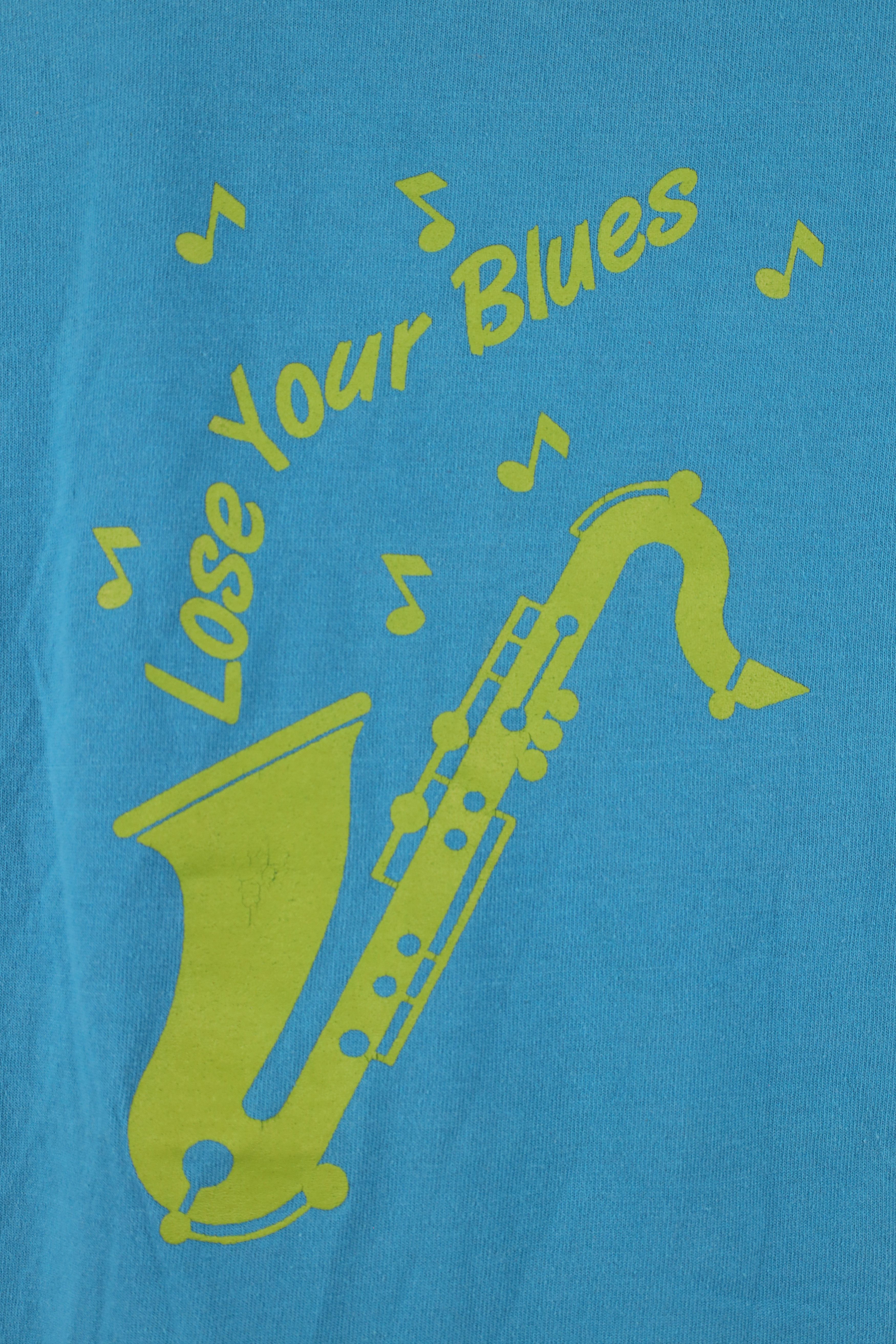 Vintage Vintage 90s Streetwear Your Blues Jazz Saxophone T-Shirt Size US M / EU 48-50 / 2 - 4 Thumbnail