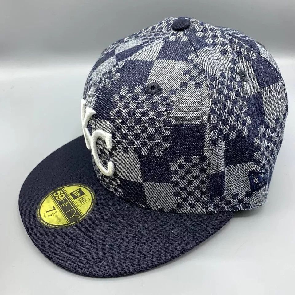 New Era Kansas City Royals Hat Men 7 1/2 Denim Pattern Fitted Cap Size ONE SIZE - 3 Thumbnail