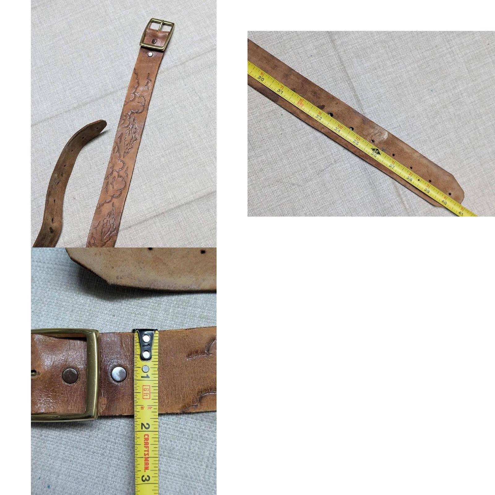 Vintage VINTAGE handcrafted western belt belt 36 brown leather cowhide Mens 36 belt Western Buckle 1970s Birds Clouds Sky Size 36 - 9 Thumbnail