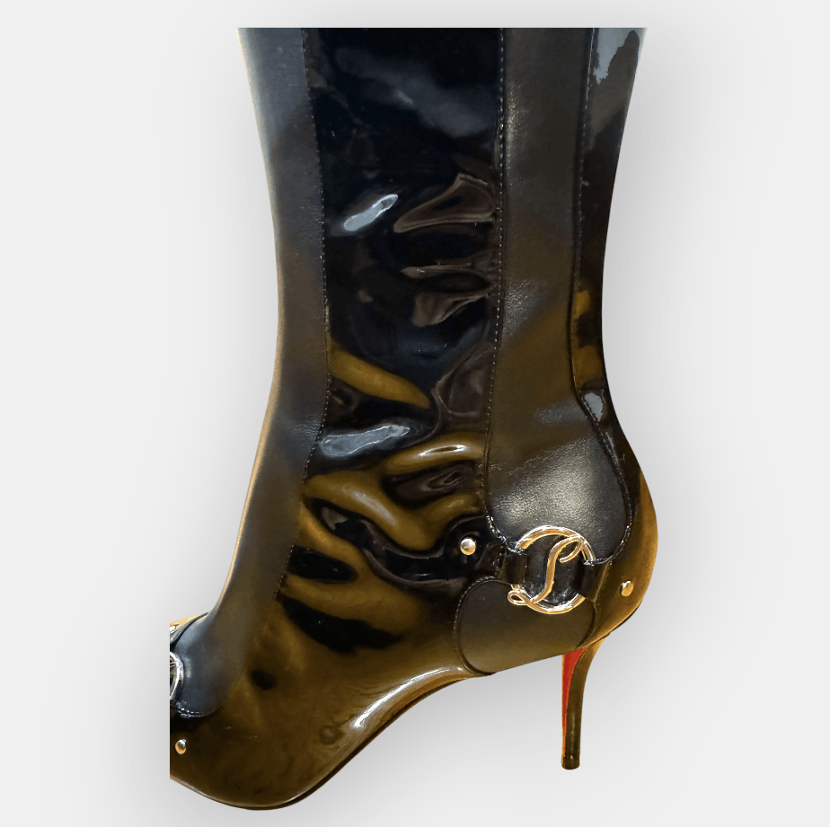 Christian Louboutin CL In The 90s Botta 80 Black Patent Leather Boots Size US 7.5 / IT 37.5 - 8 Thumbnail