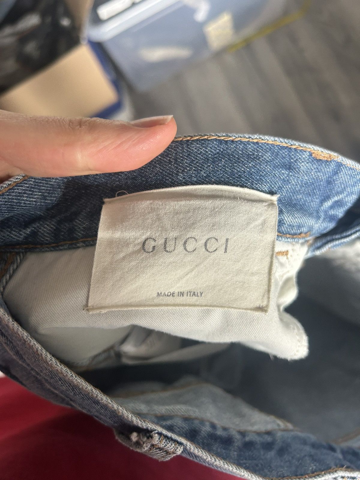 Disney × Gucci Three Little Pigs Embroidered Gucci Web Blue Denim Jeans Size US 33 - 6 Thumbnail