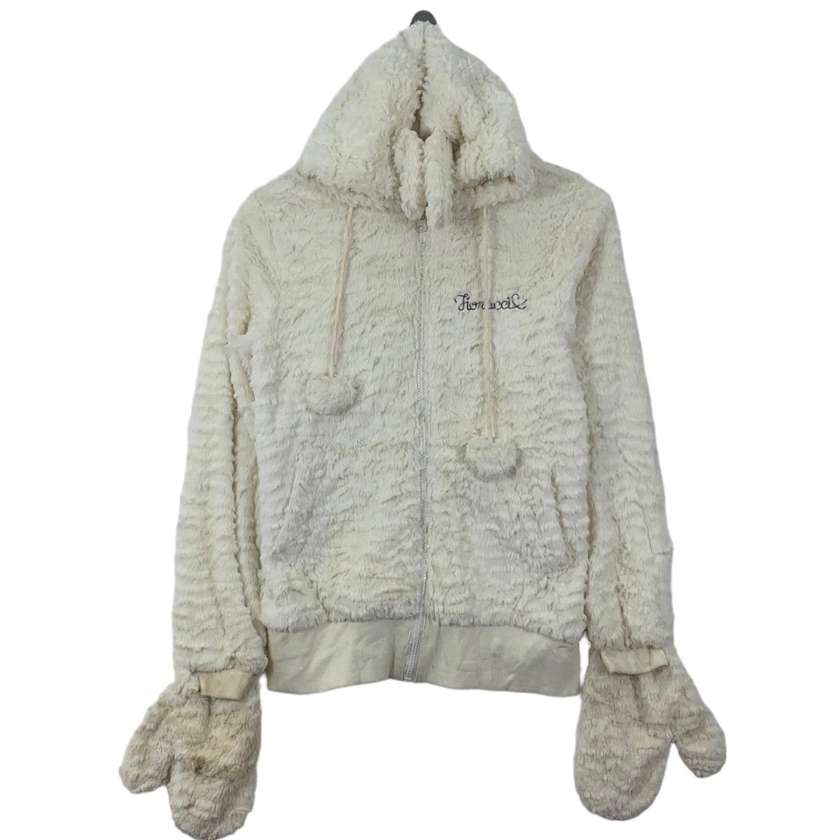 Vtg FIORUCCI LOVE ITALY Deep Pile Fleece Hoodie Zipper