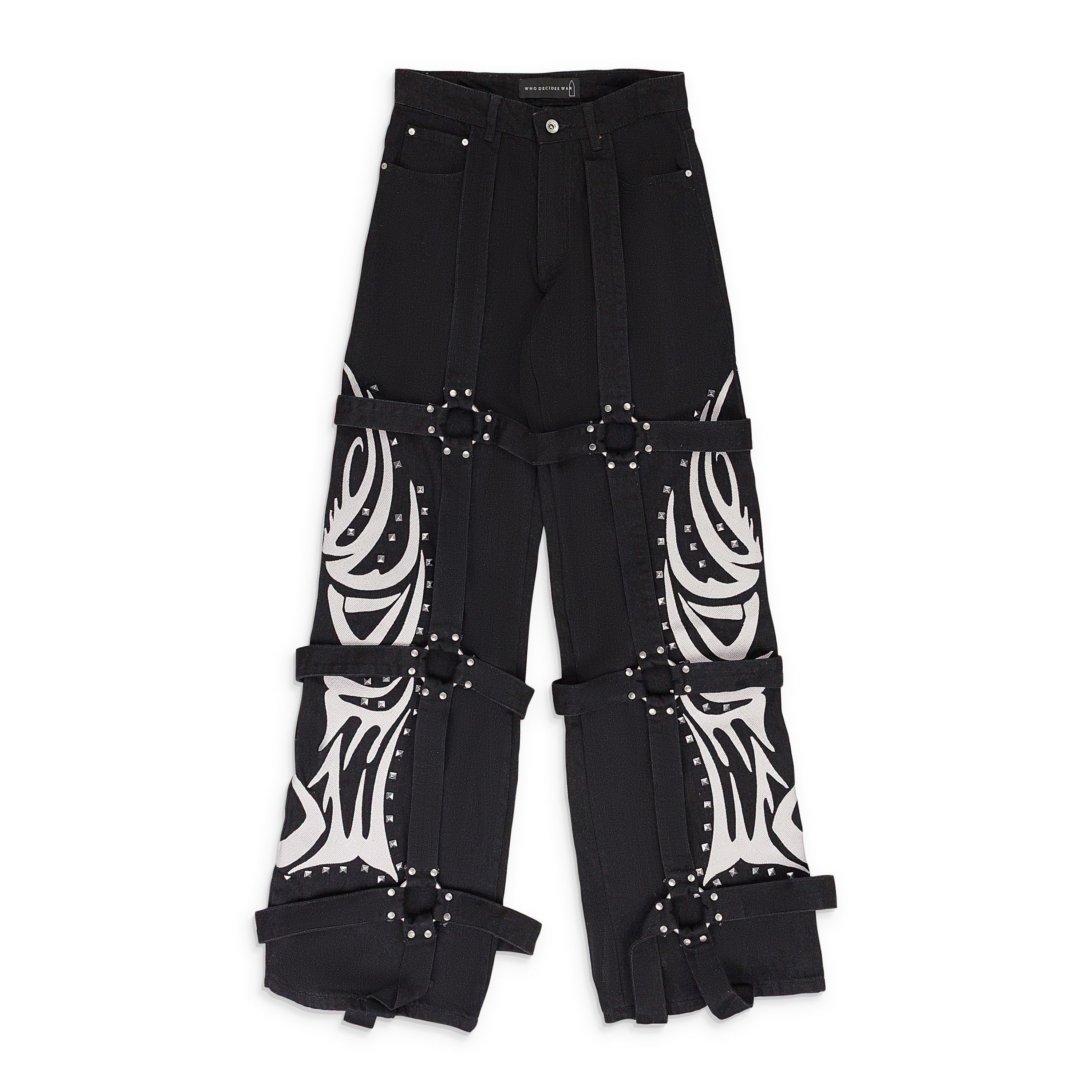 Who Decides War BLACK WINGED LOGO BONDAGE PANTS SIZE 34