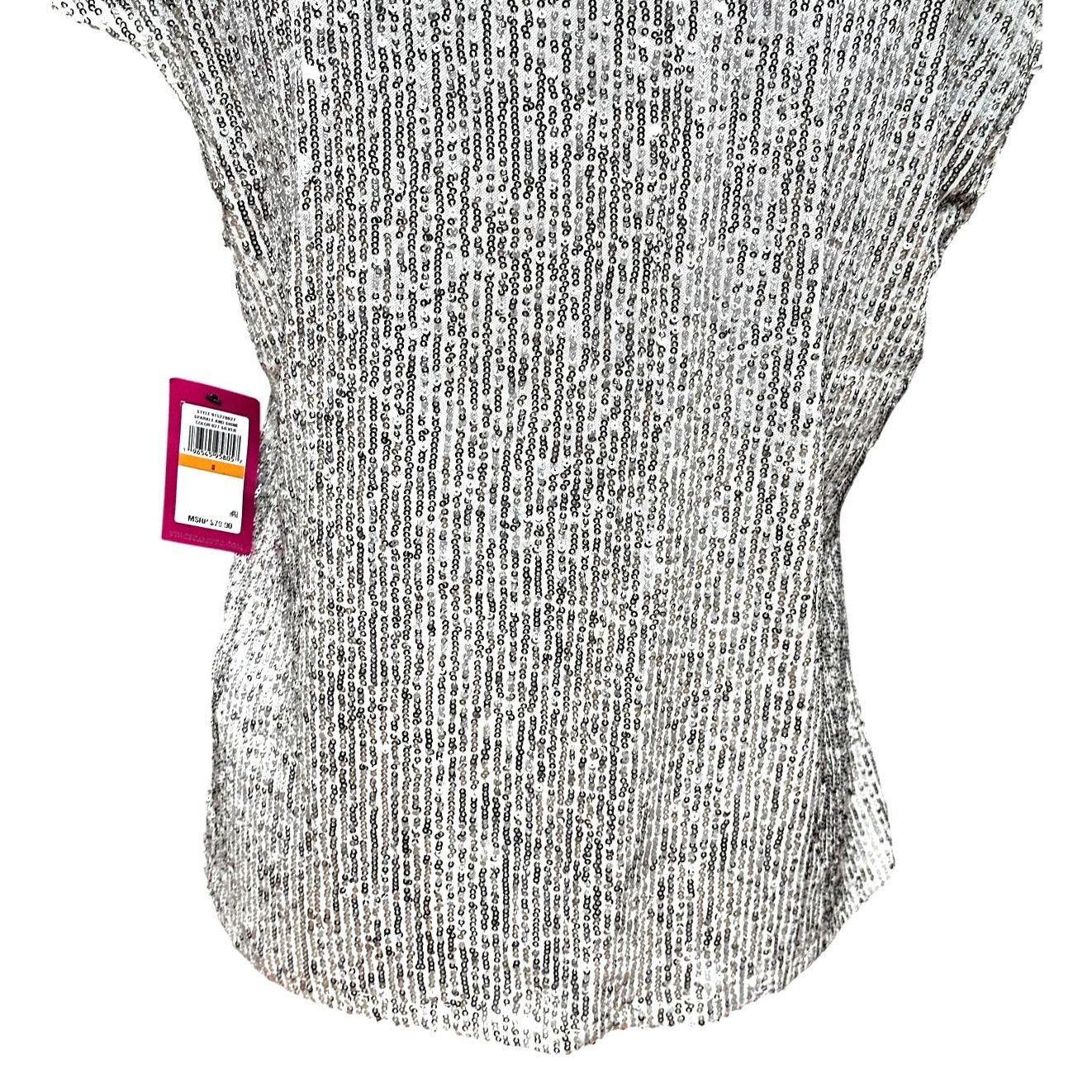 Vince Camuto Vince Camuto Sequin Blouse V Neck Metallic Silver Womens NWT Size S / US 4 / IT 40 - 7 Thumbnail