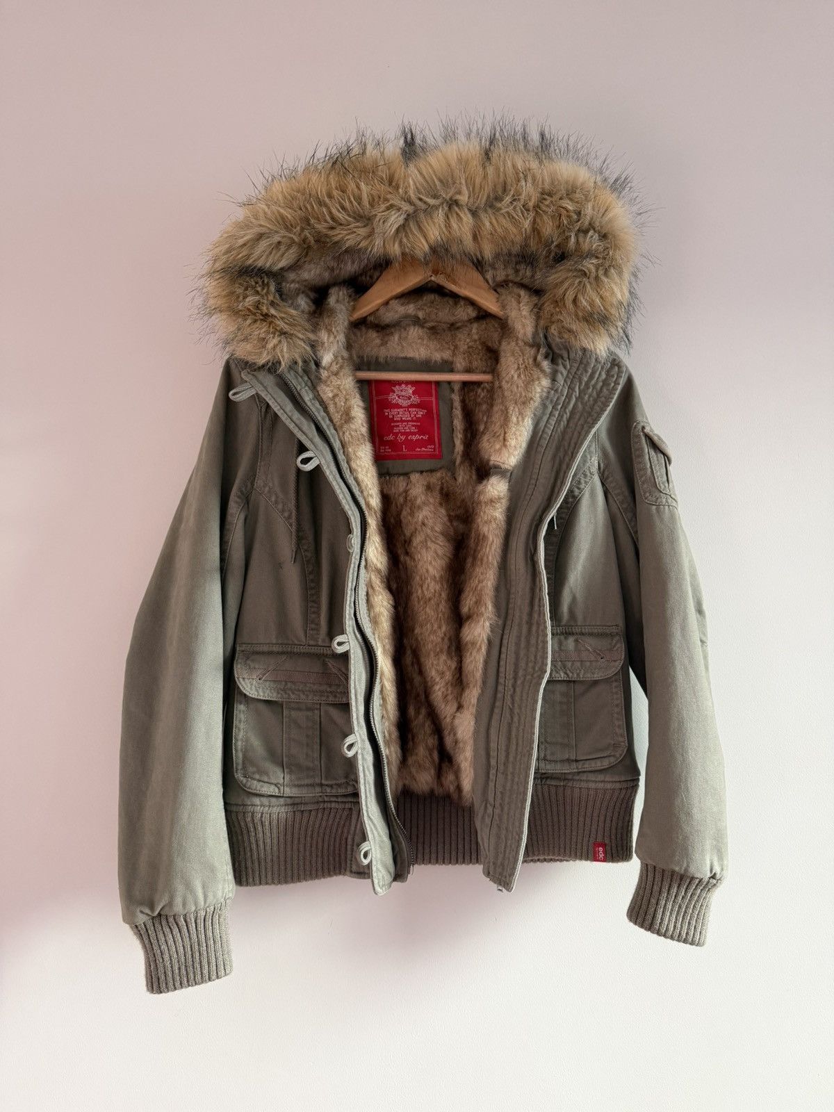 Vintage Fur Lined Aviator Bomber Jacket with Hood Size L / US 10 / IT 46 - 1 Thumbnail