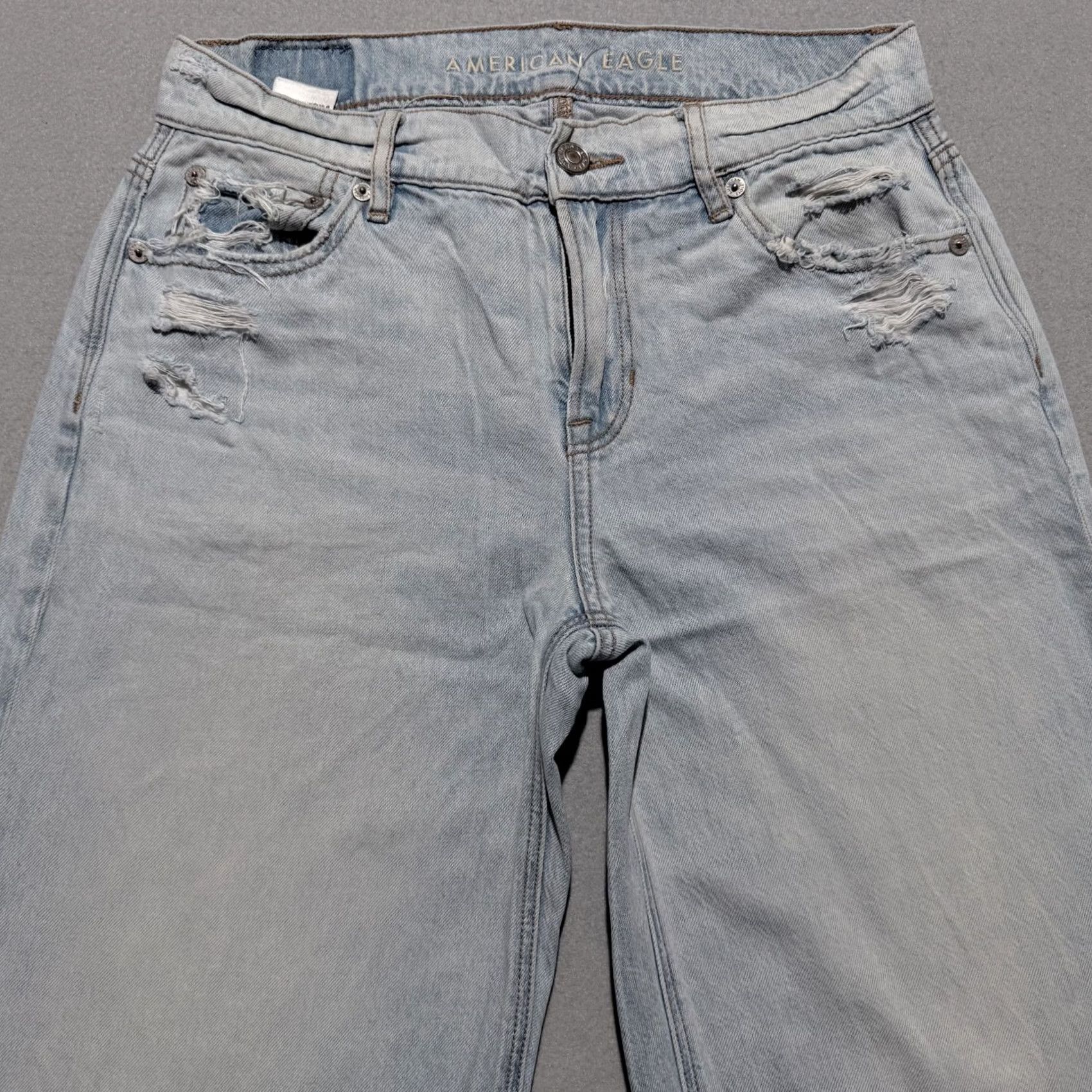 American Eagle Outfitters American Eagle Jeans Women Blue Denim Distressed Mid Rise Zip Fly Wide Leg 0 28 Inseam 29 Inseam 5-Pocket Design 90s Theme Vintage No Shirt Size 25" / US 0 / IT 36 - 3 Thumbnail