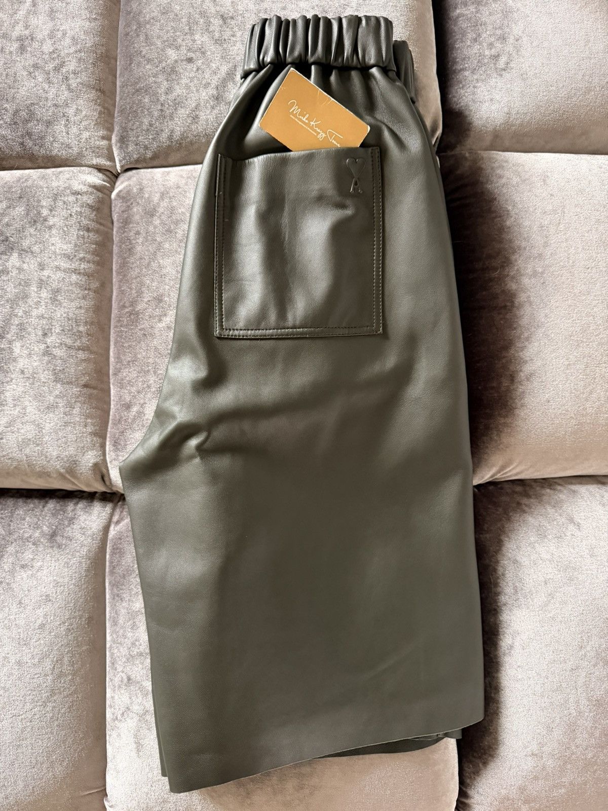 AMI New ! $1160 Ami Paris Dark Olive Green Lamb Leather Bermudas Size US 32 / EU 48 - 2 Thumbnail