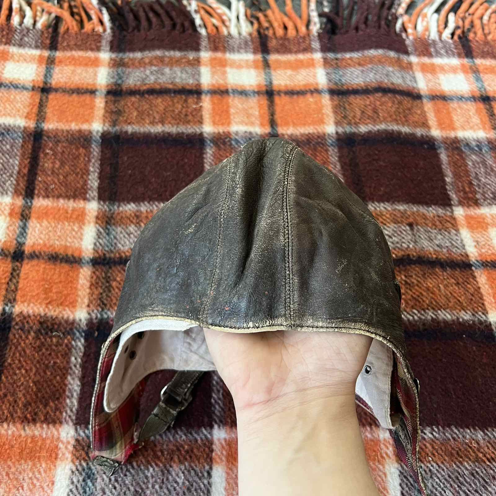 Vintage Rare WW2 German Luftwaffe Leather Flying Helmet Size ONE SIZE - 5 Thumbnail